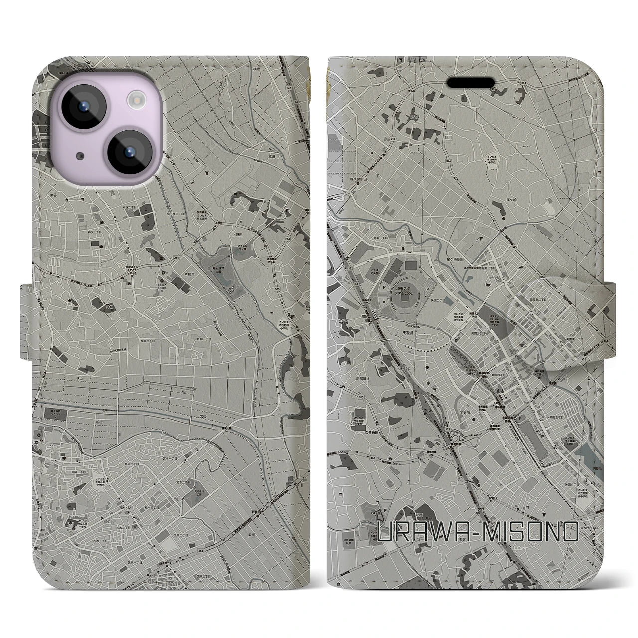 【浦和美園2(埼玉県)】地図柄iPhoneケース(手帳タイプ)