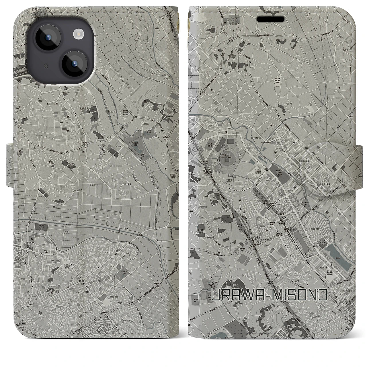 【浦和美園2(埼玉県)】地図柄iPhoneケース(手帳タイプ)