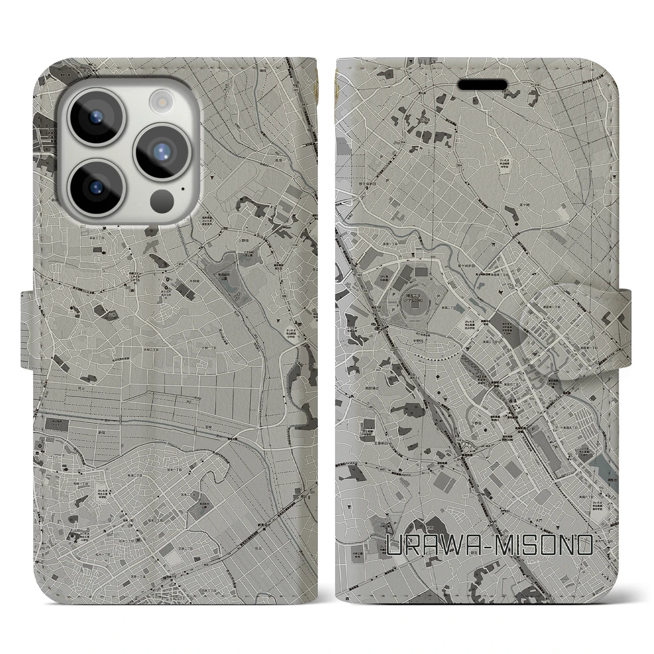 【浦和美園2(埼玉県)】地図柄iPhoneケース(手帳タイプ)