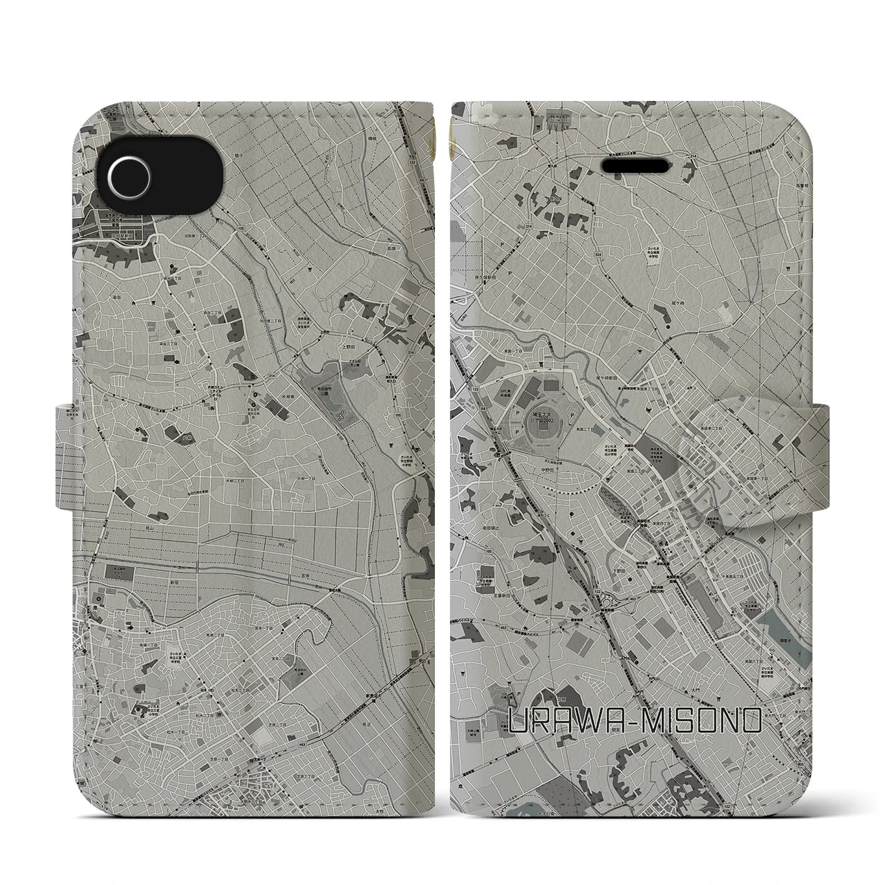 【浦和美園2(埼玉県)】地図柄iPhoneケース(手帳タイプ)