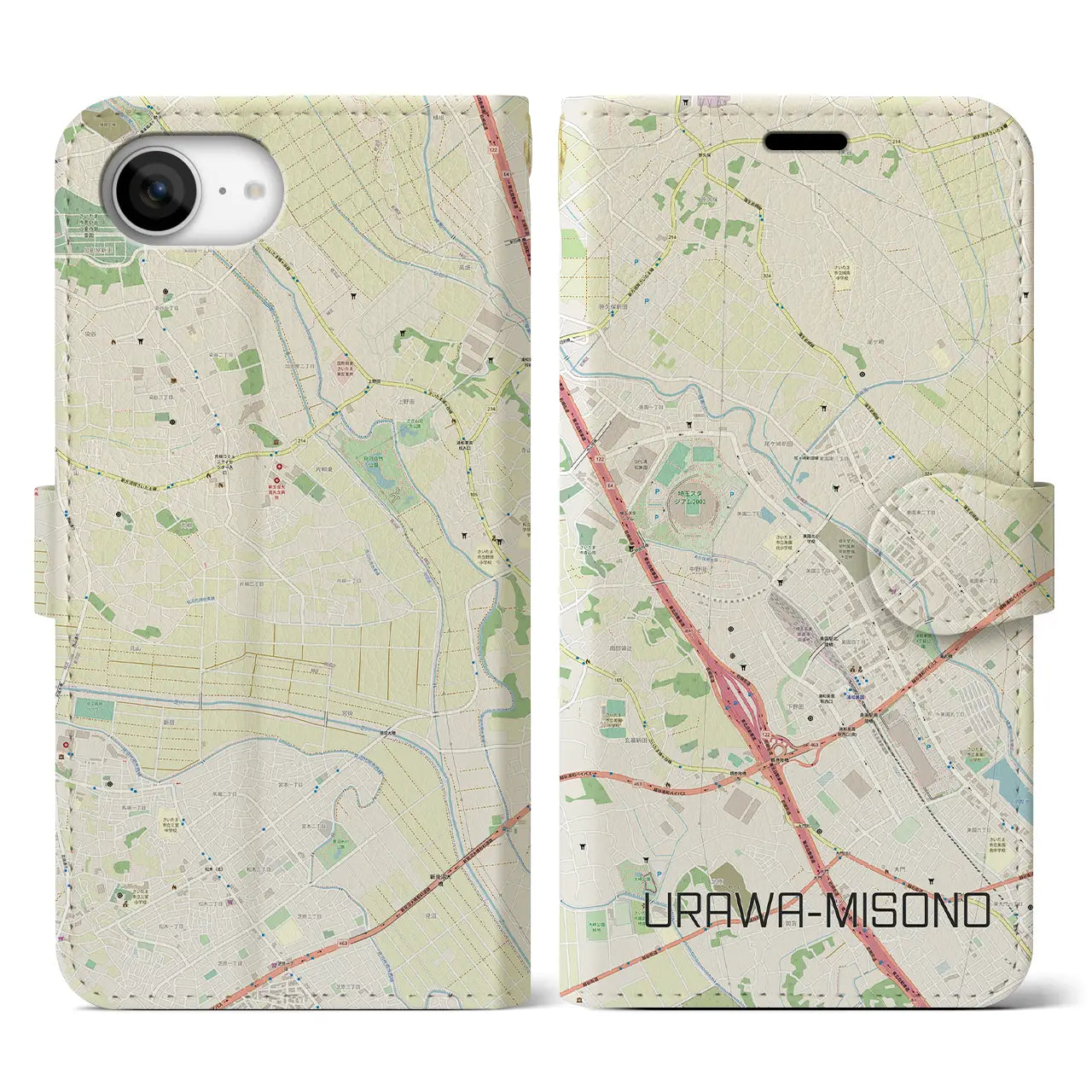 【浦和美園2(埼玉県)】地図柄iPhoneケース(手帳タイプ)