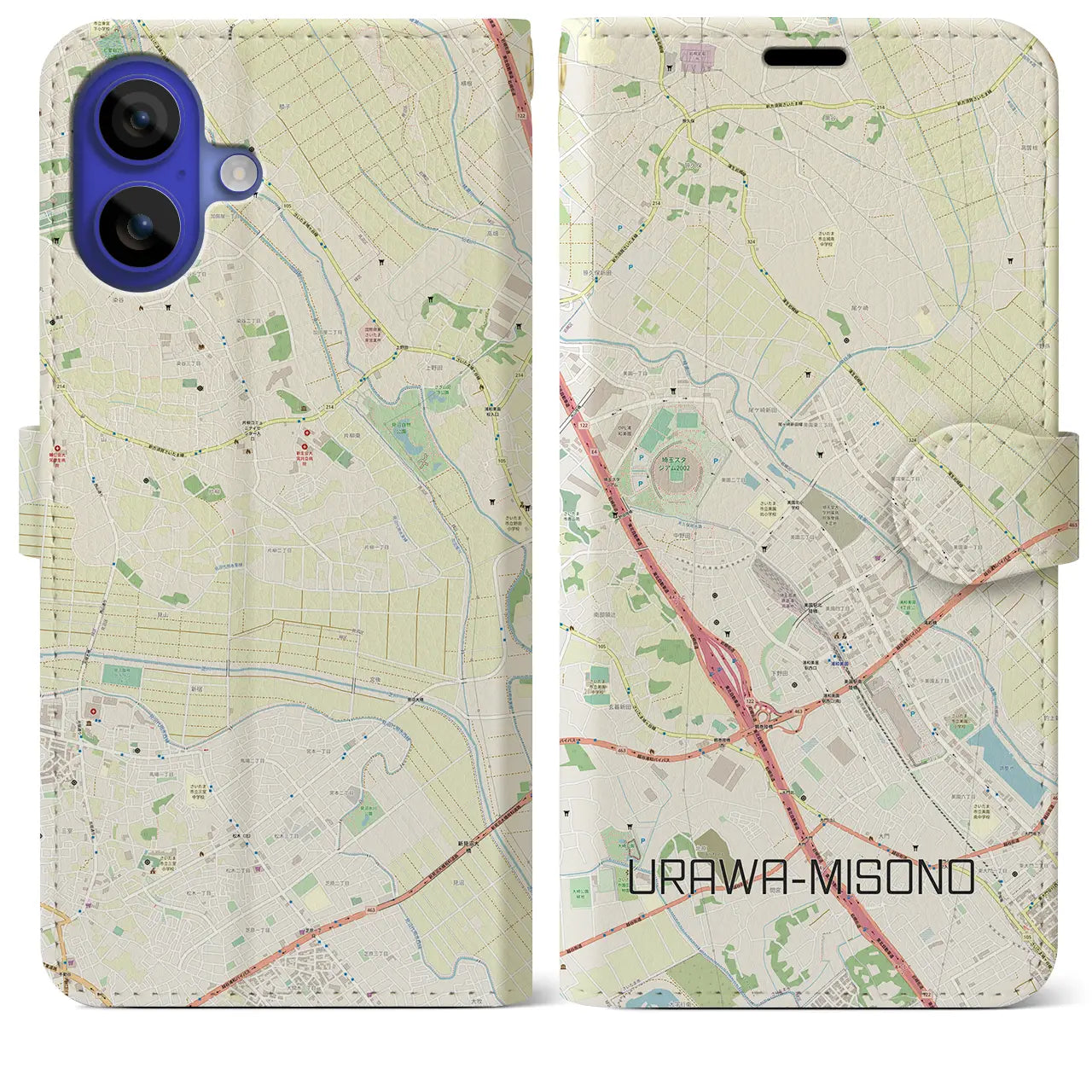 【浦和美園2(埼玉県)】地図柄iPhoneケース(手帳タイプ)ナチュラル・iPhone 16 Pro Max 用