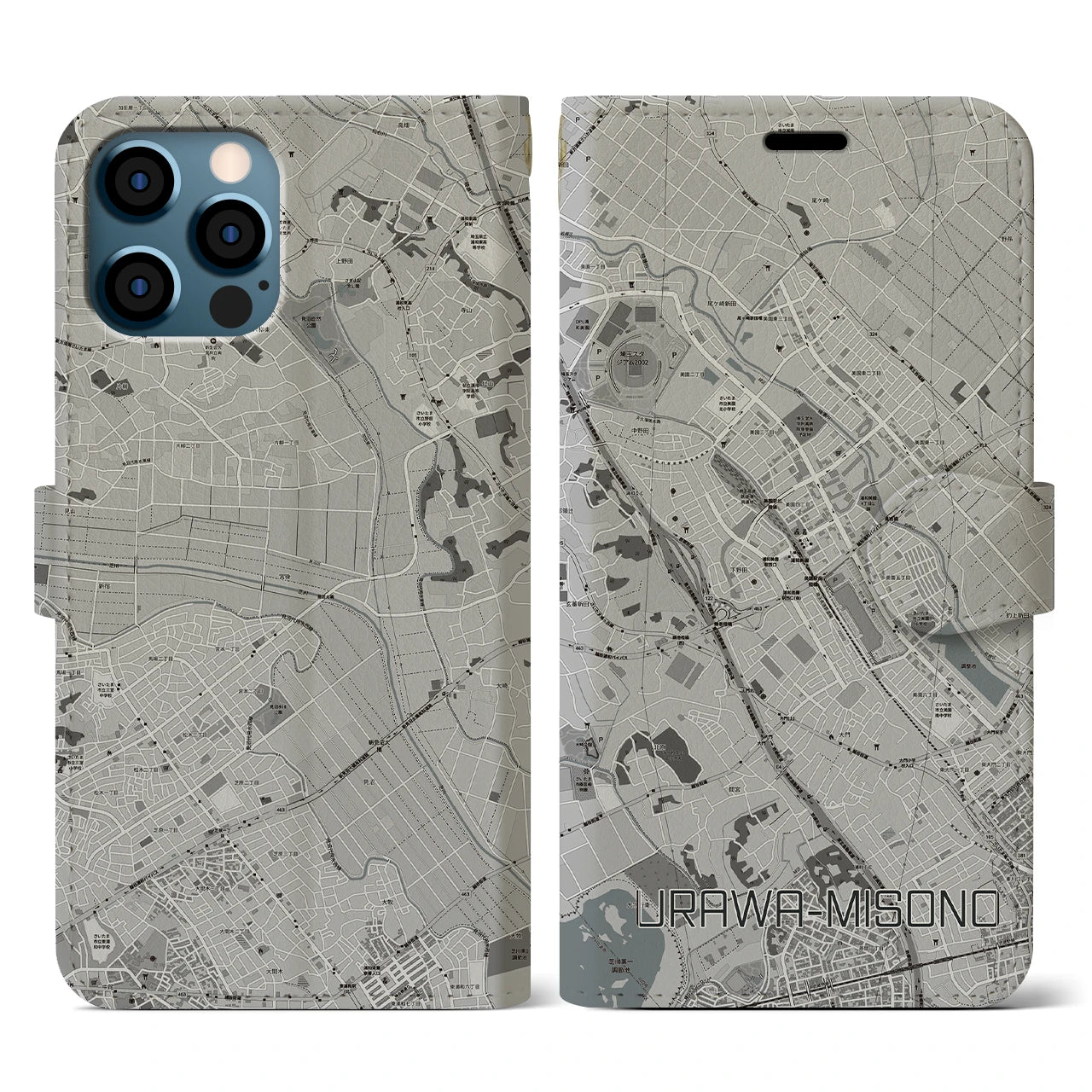 【浦和美園(埼玉県)】地図柄iPhoneケース(手帳タイプ)