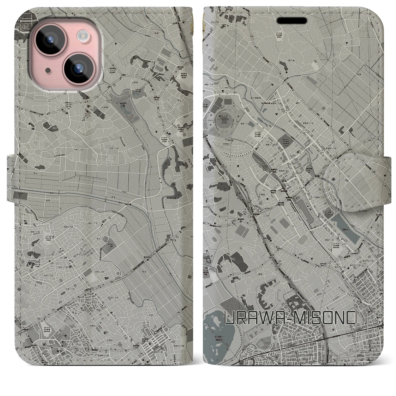 【浦和美園(埼玉県)】地図柄iPhoneケース(手帳タイプ)
