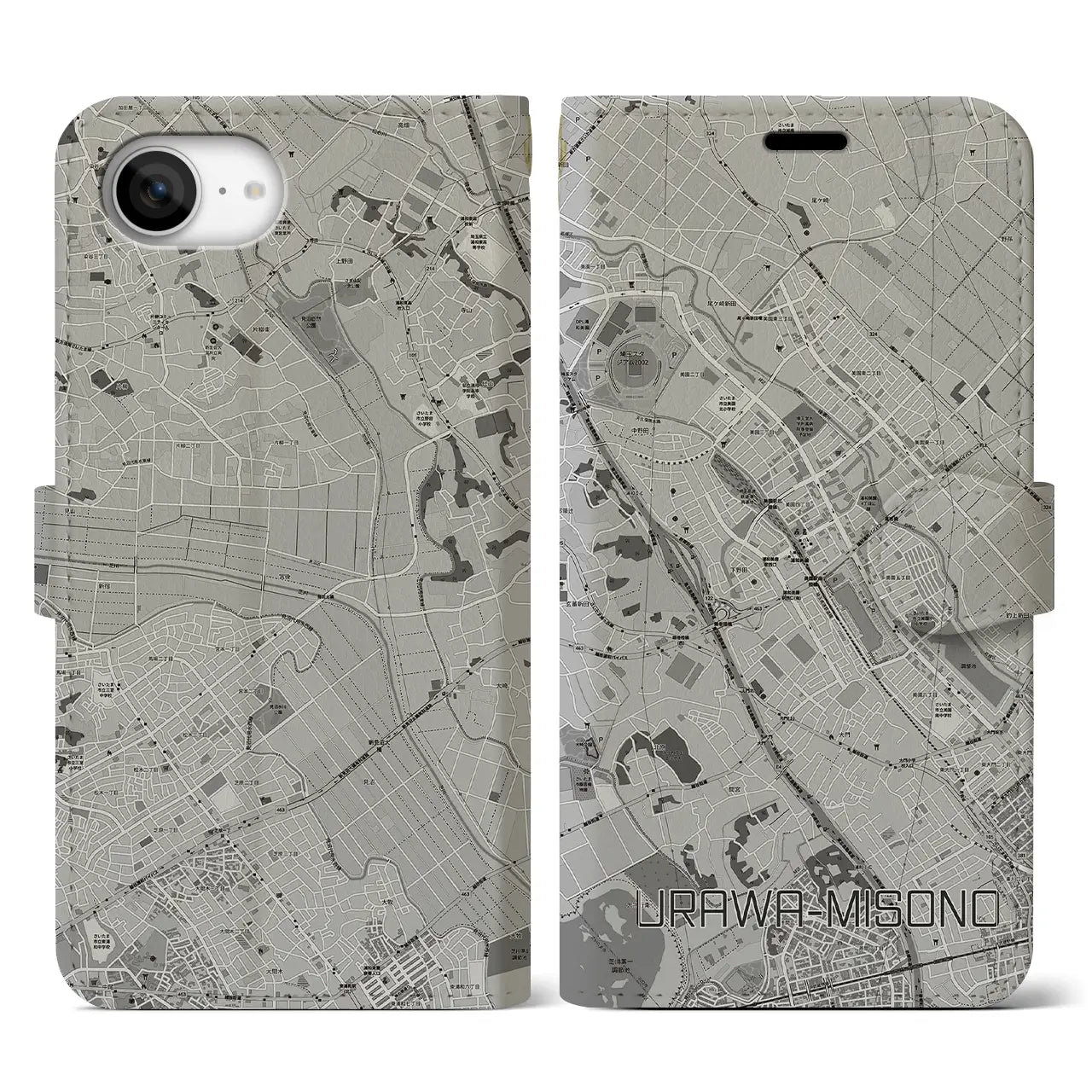 【浦和美園(埼玉県)】地図柄iPhoneケース(手帳タイプ)