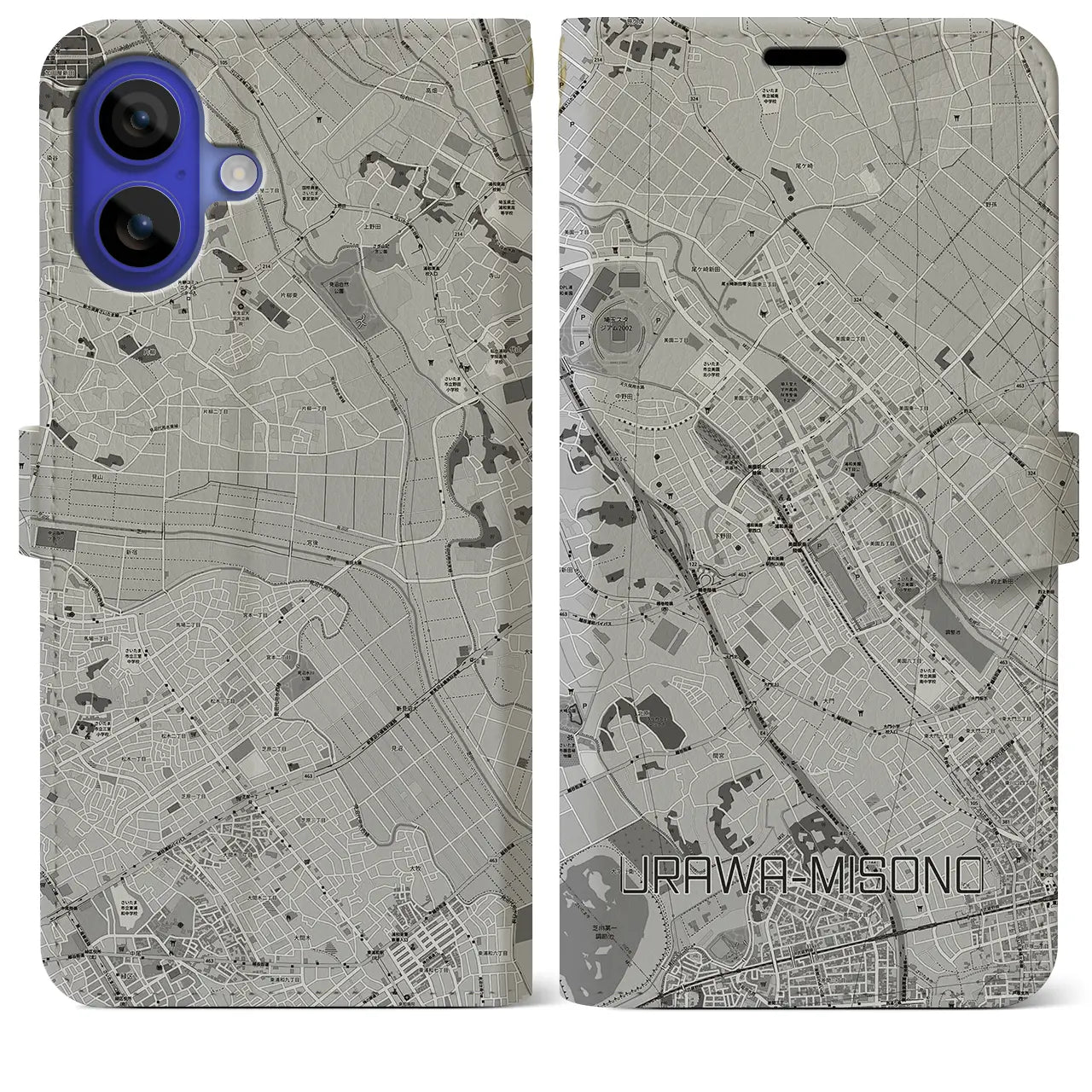 【浦和美園(埼玉県)】地図柄iPhoneケース(手帳タイプ)