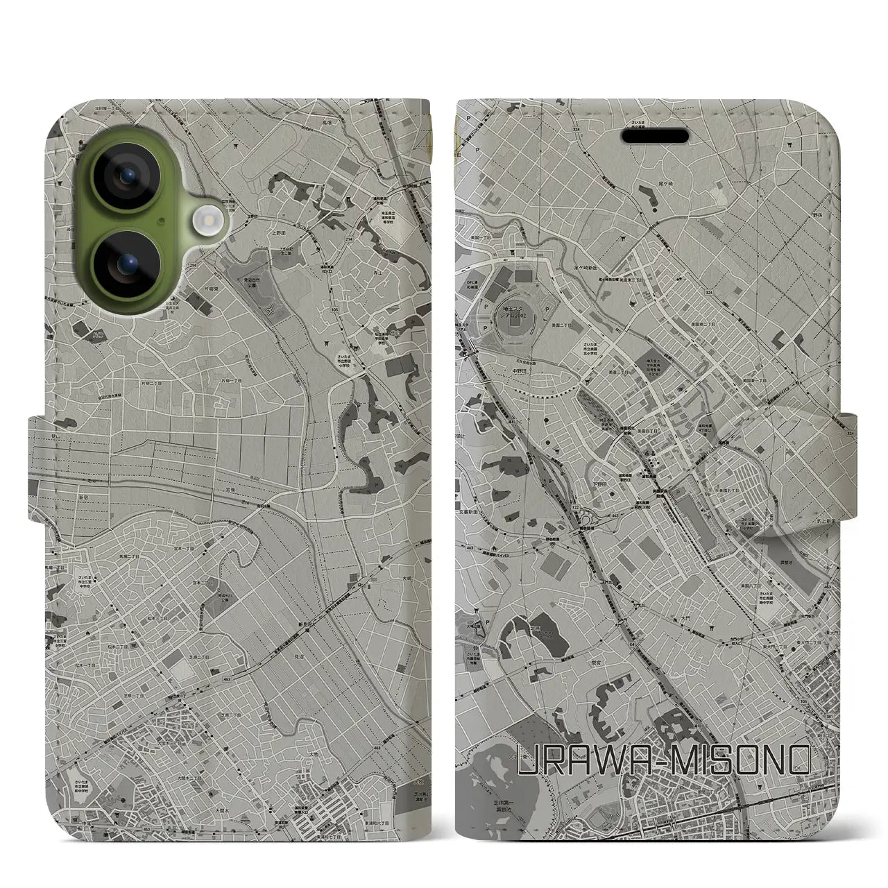 【浦和美園(埼玉県)】地図柄iPhoneケース(手帳タイプ)