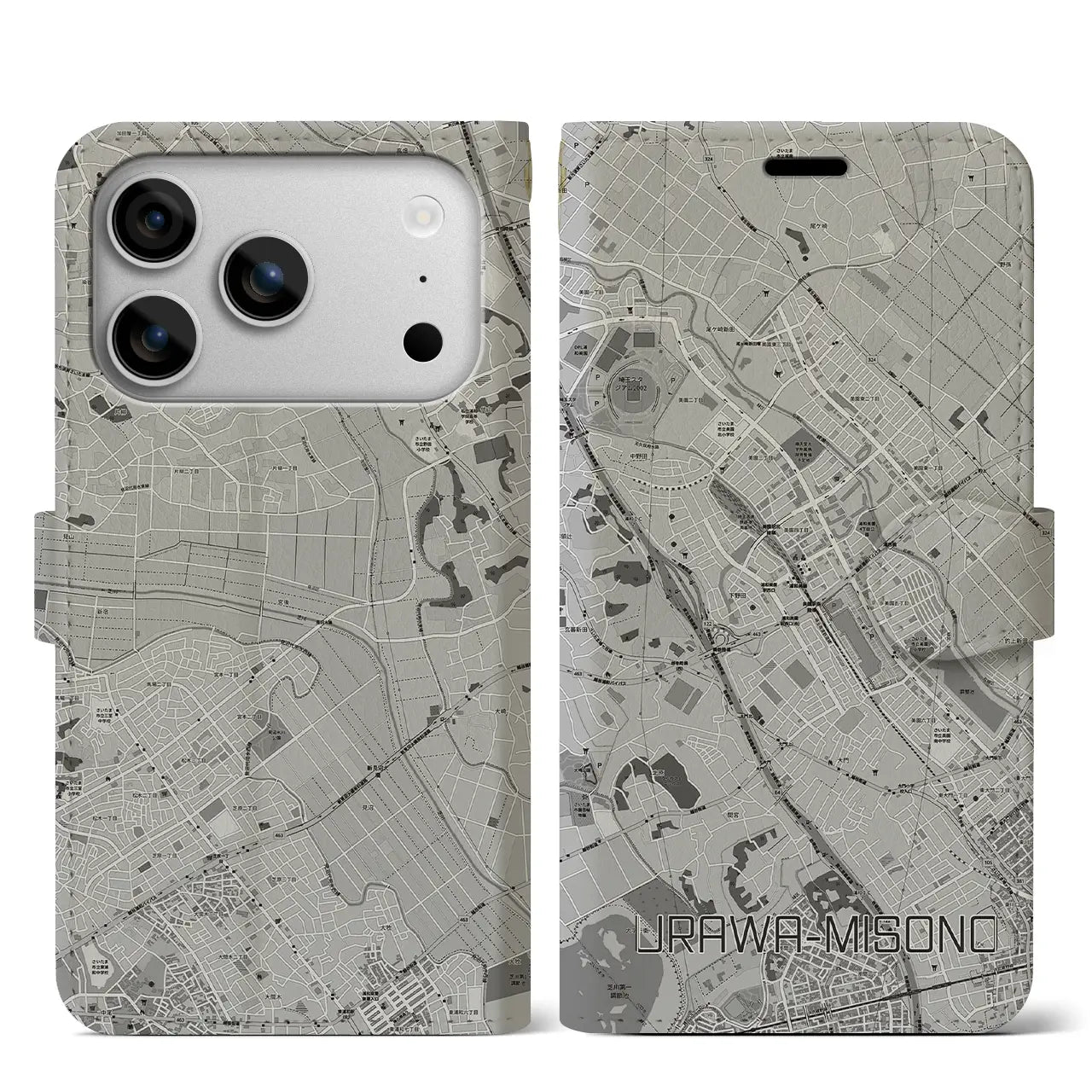 【浦和美園(埼玉県)】地図柄iPhoneケース(手帳タイプ)