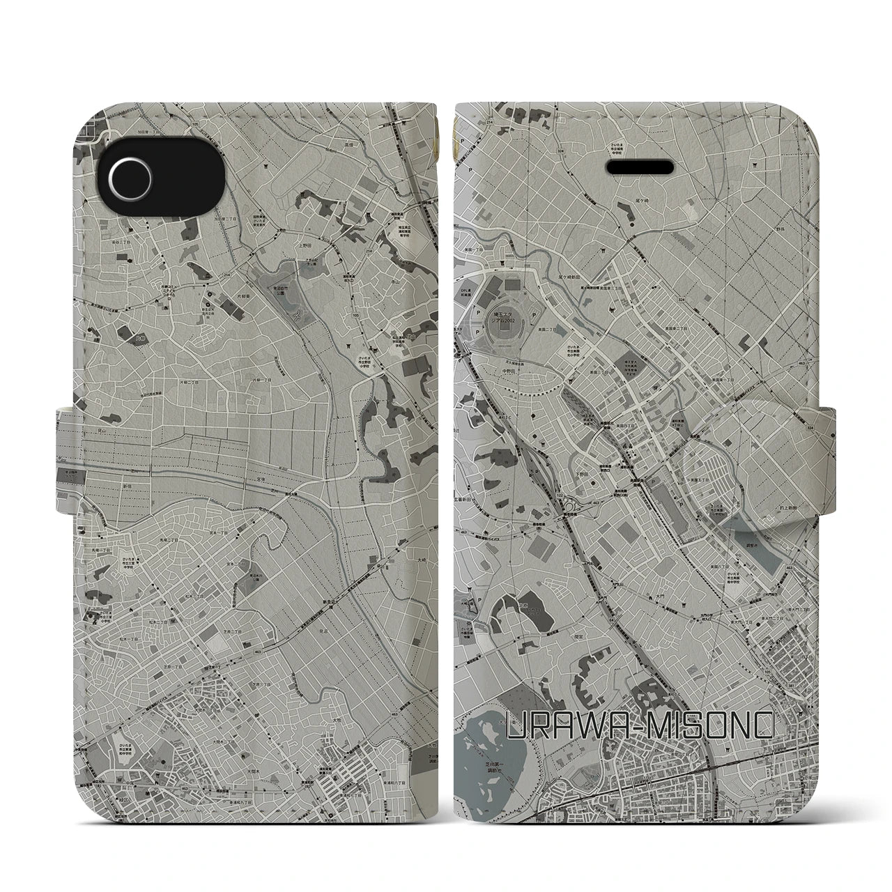 【浦和美園(埼玉県)】地図柄iPhoneケース(手帳タイプ)