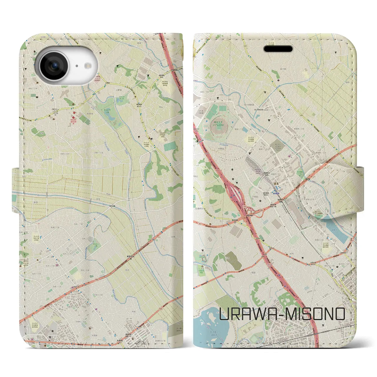 【浦和美園(埼玉県)】地図柄iPhoneケース(手帳タイプ)