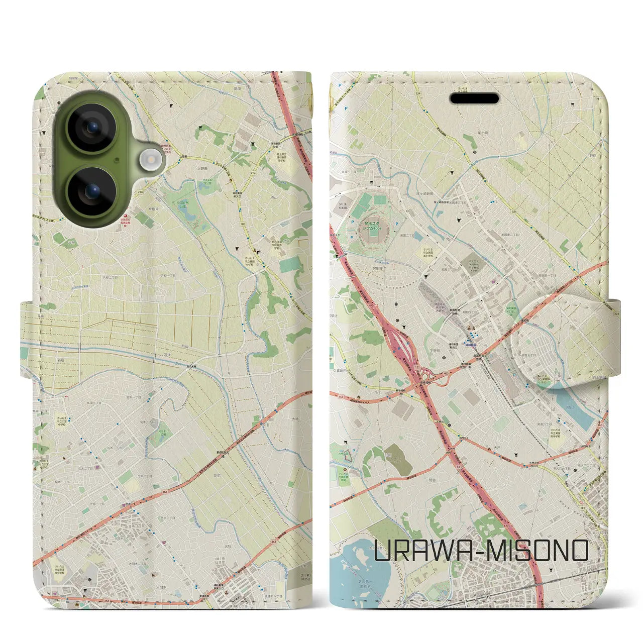 【浦和美園(埼玉県)】地図柄iPhoneケース(手帳タイプ)