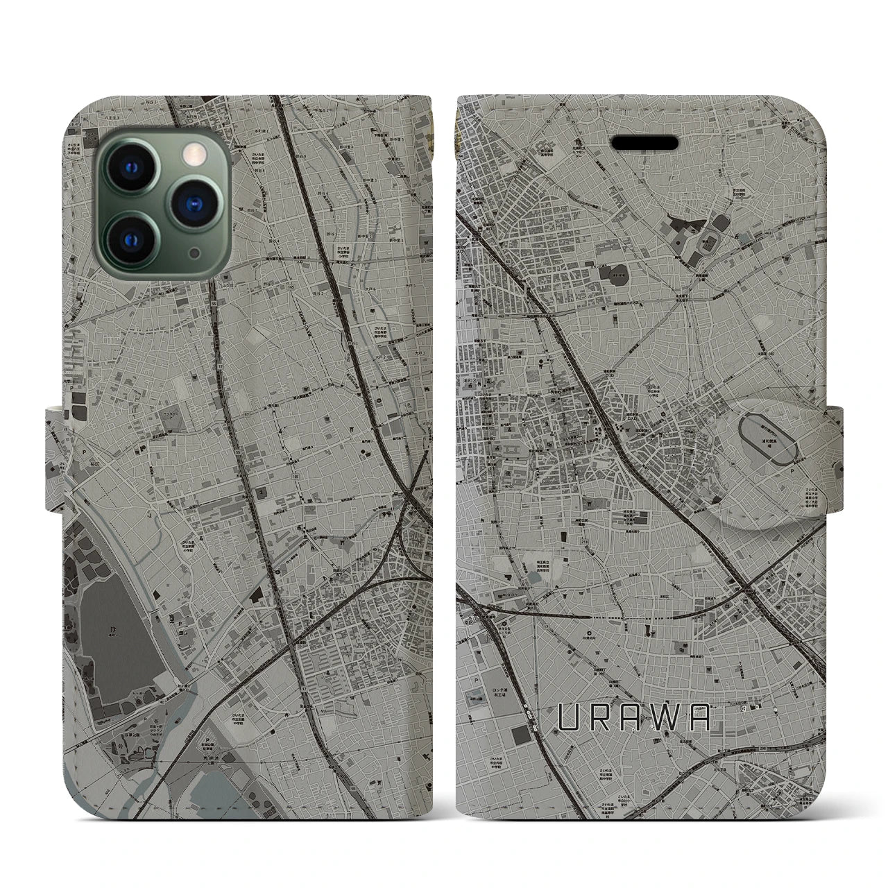 【浦和(埼玉県)】地図柄iPhoneケース(手帳タイプ)モノトーン・iPhone 11 Pro 用
