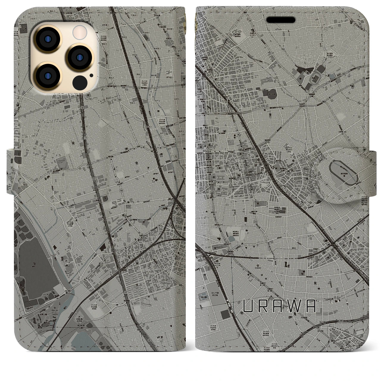 【浦和(埼玉県)】地図柄iPhoneケース(手帳タイプ)モノトーン・iPhone 12 Pro Max 用
