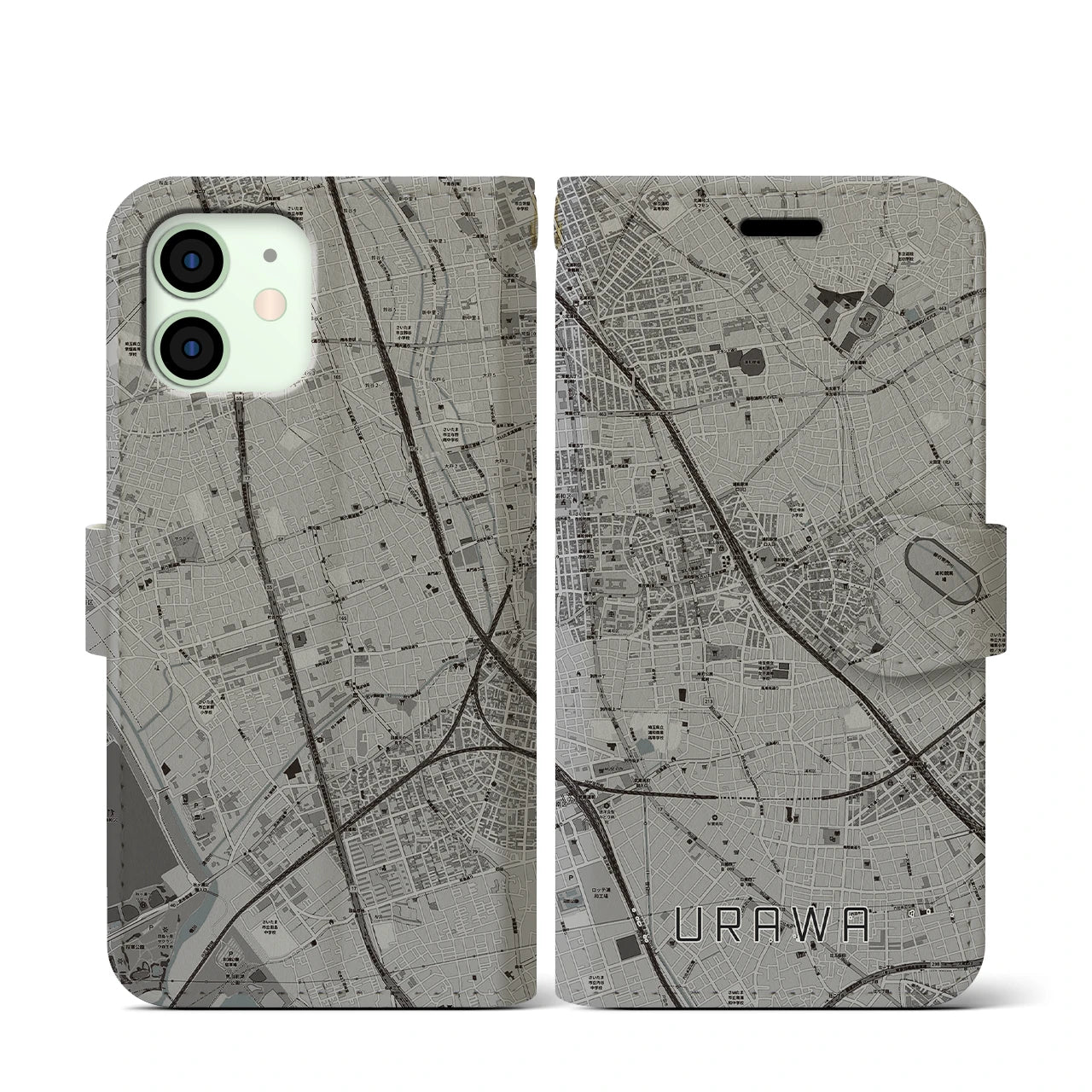 【浦和(埼玉県)】地図柄iPhoneケース(手帳タイプ)モノトーン・iPhone 12 mini 用