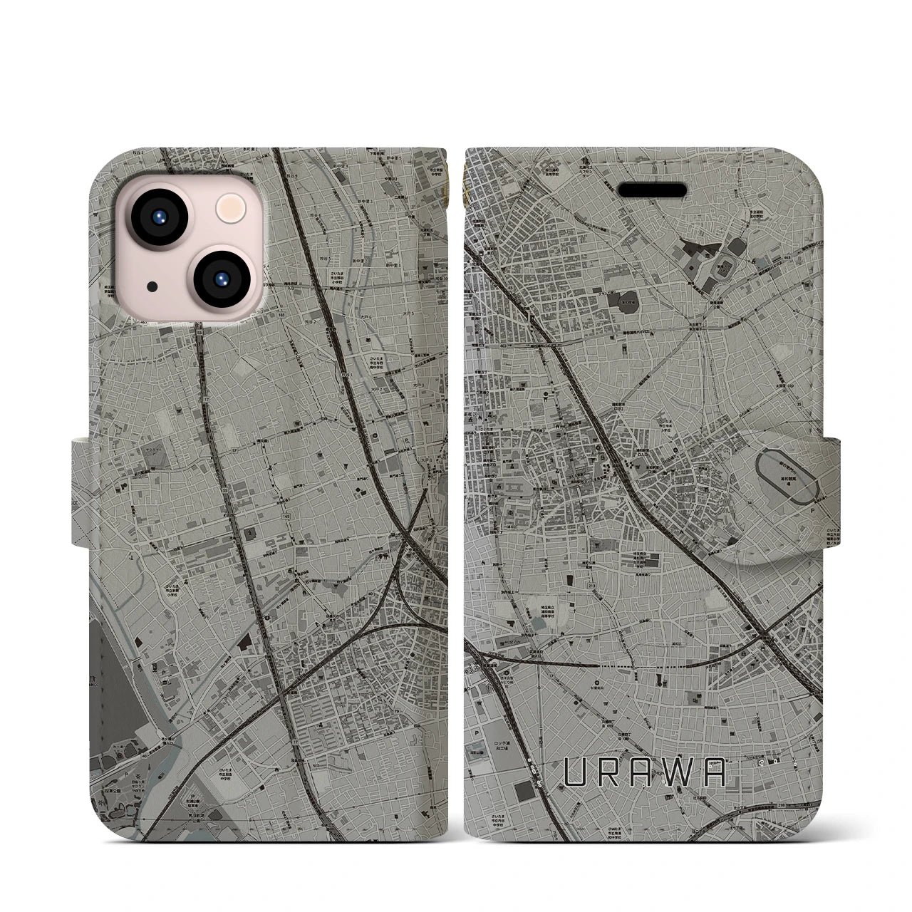 【浦和(埼玉県)】地図柄iPhoneケース(手帳タイプ)モノトーン・iPhone 13 mini 用