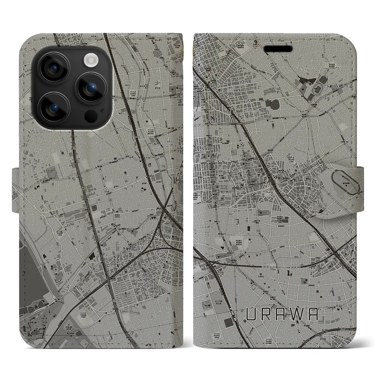 【浦和(埼玉県)】地図柄iPhoneケース(手帳タイプ)モノトーン・iPhone 16 用