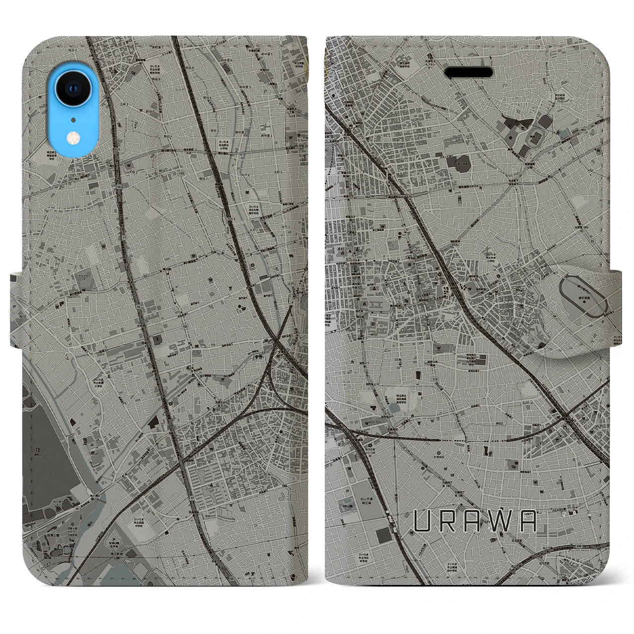 【浦和(埼玉県)】地図柄iPhoneケース(手帳タイプ)モノトーン・iPhone XR 用
