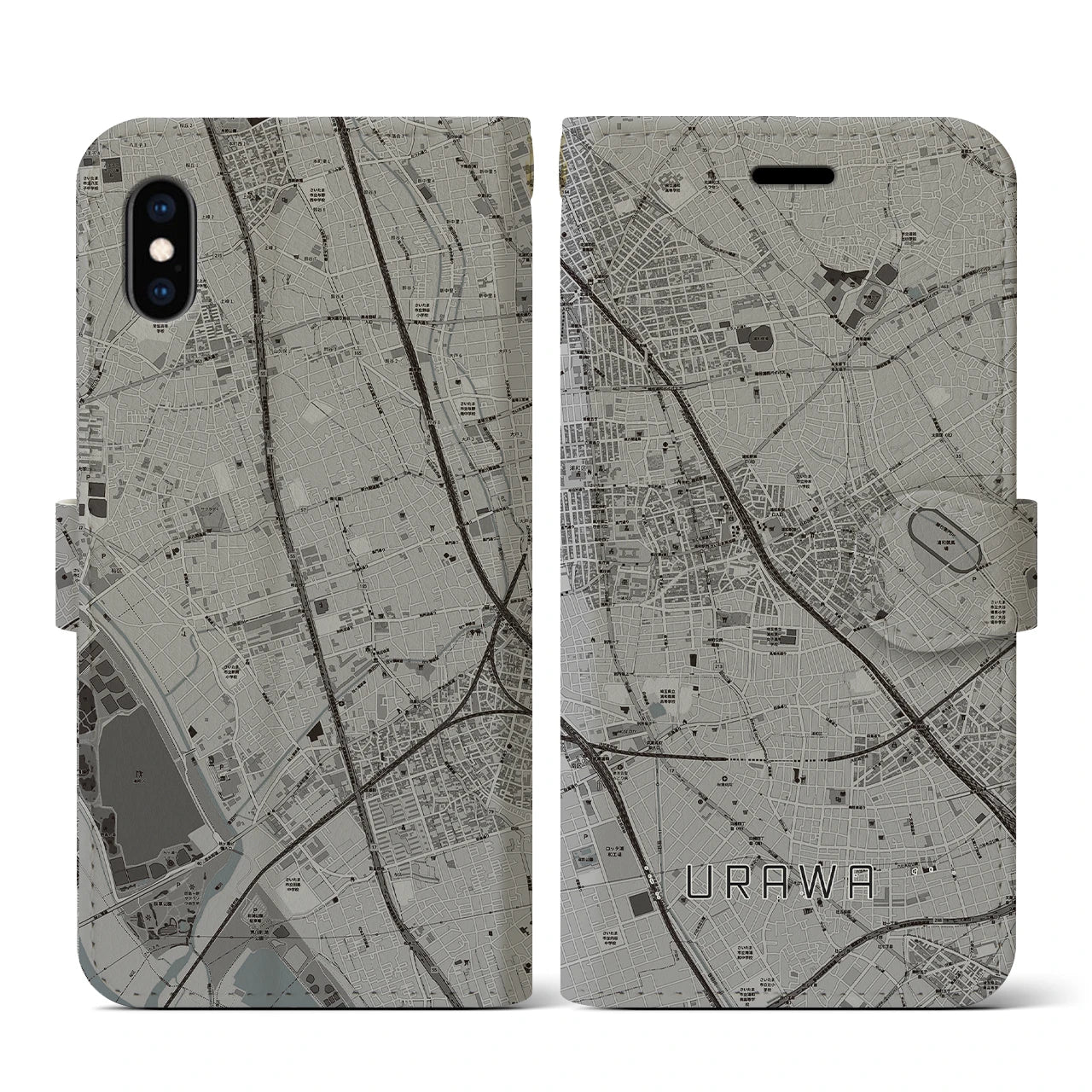 【浦和(埼玉県)】地図柄iPhoneケース(手帳タイプ)モノトーン・iPhone XS / X 用