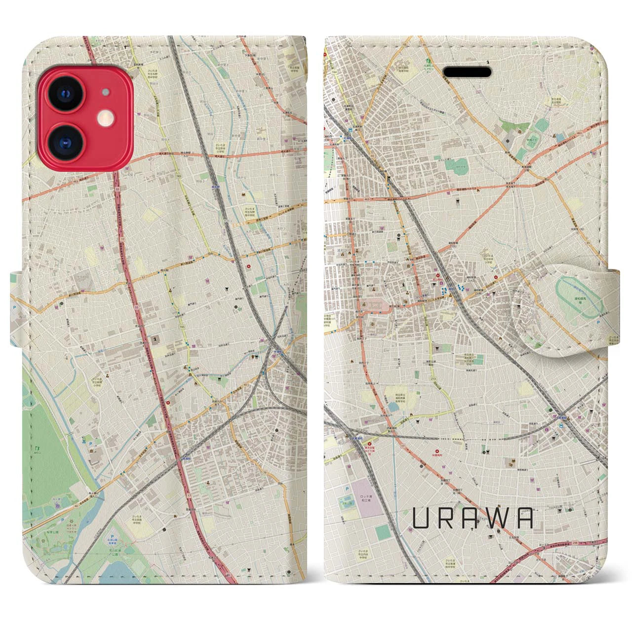 【浦和(埼玉県)】地図柄iPhoneケース(手帳タイプ)ナチュラル・iPhone 11 用