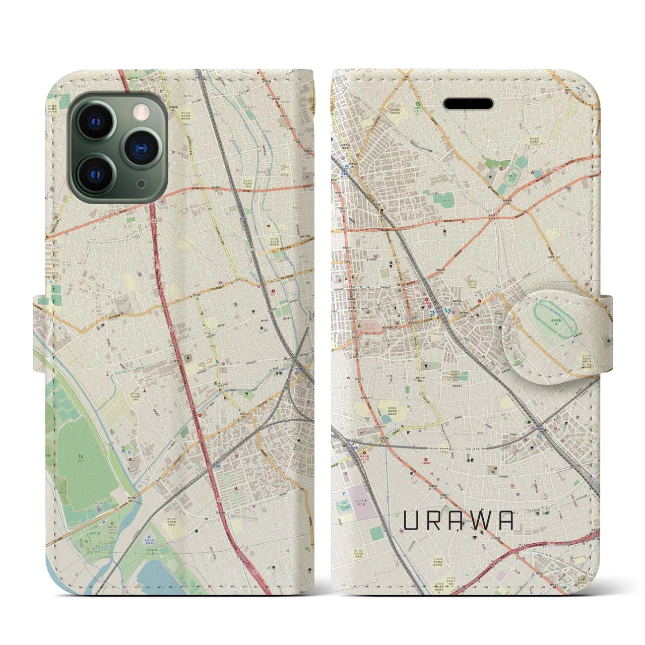 【浦和(埼玉県)】地図柄iPhoneケース(手帳タイプ)ナチュラル・iPhone 11 Pro 用