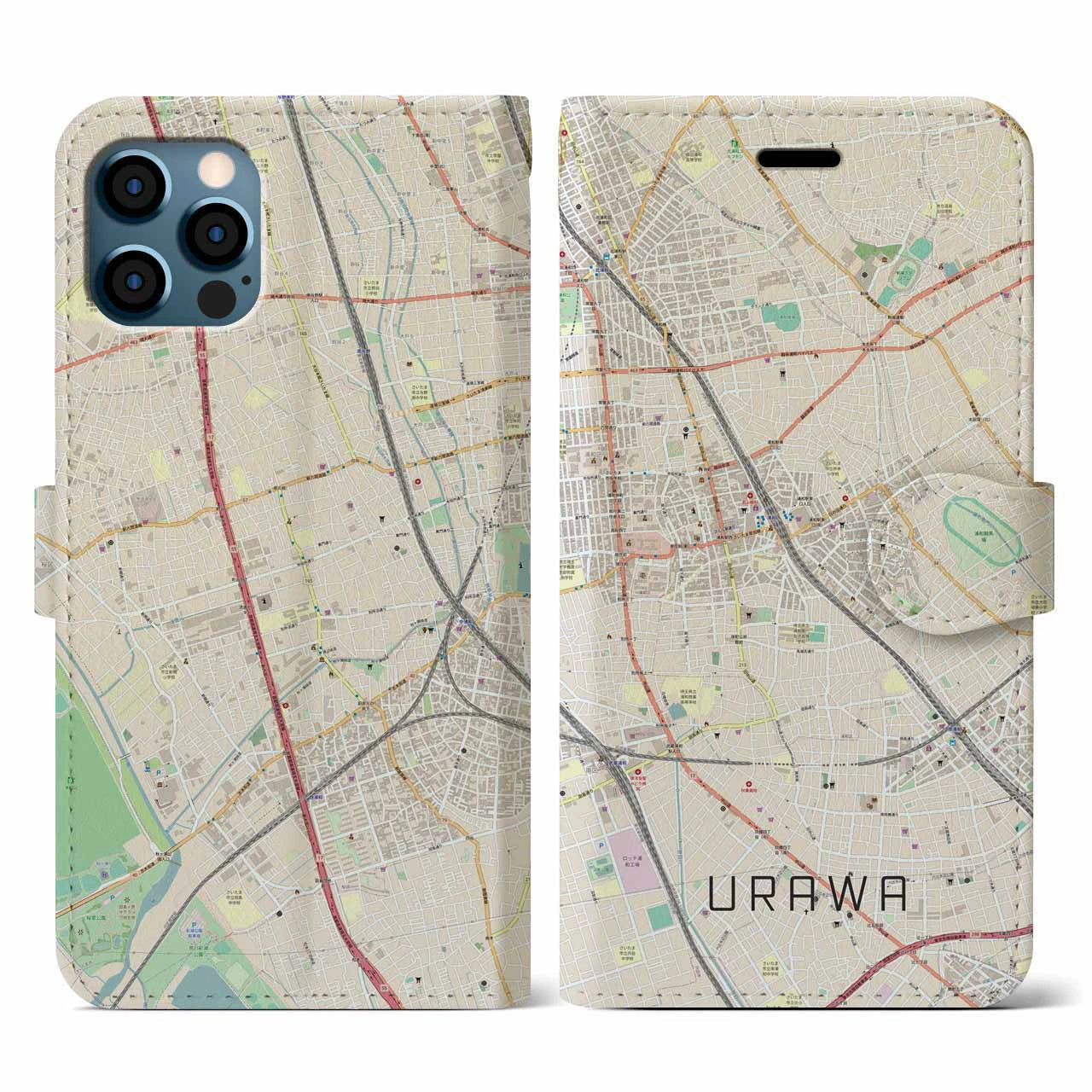 【浦和(埼玉県)】地図柄iPhoneケース(手帳タイプ)ナチュラル・iPhone 12 / 12 Pro 用