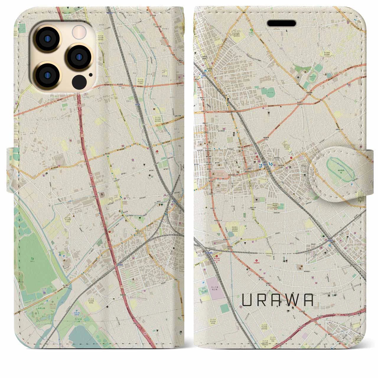 【浦和(埼玉県)】地図柄iPhoneケース(手帳タイプ)ナチュラル・iPhone 12 Pro Max 用