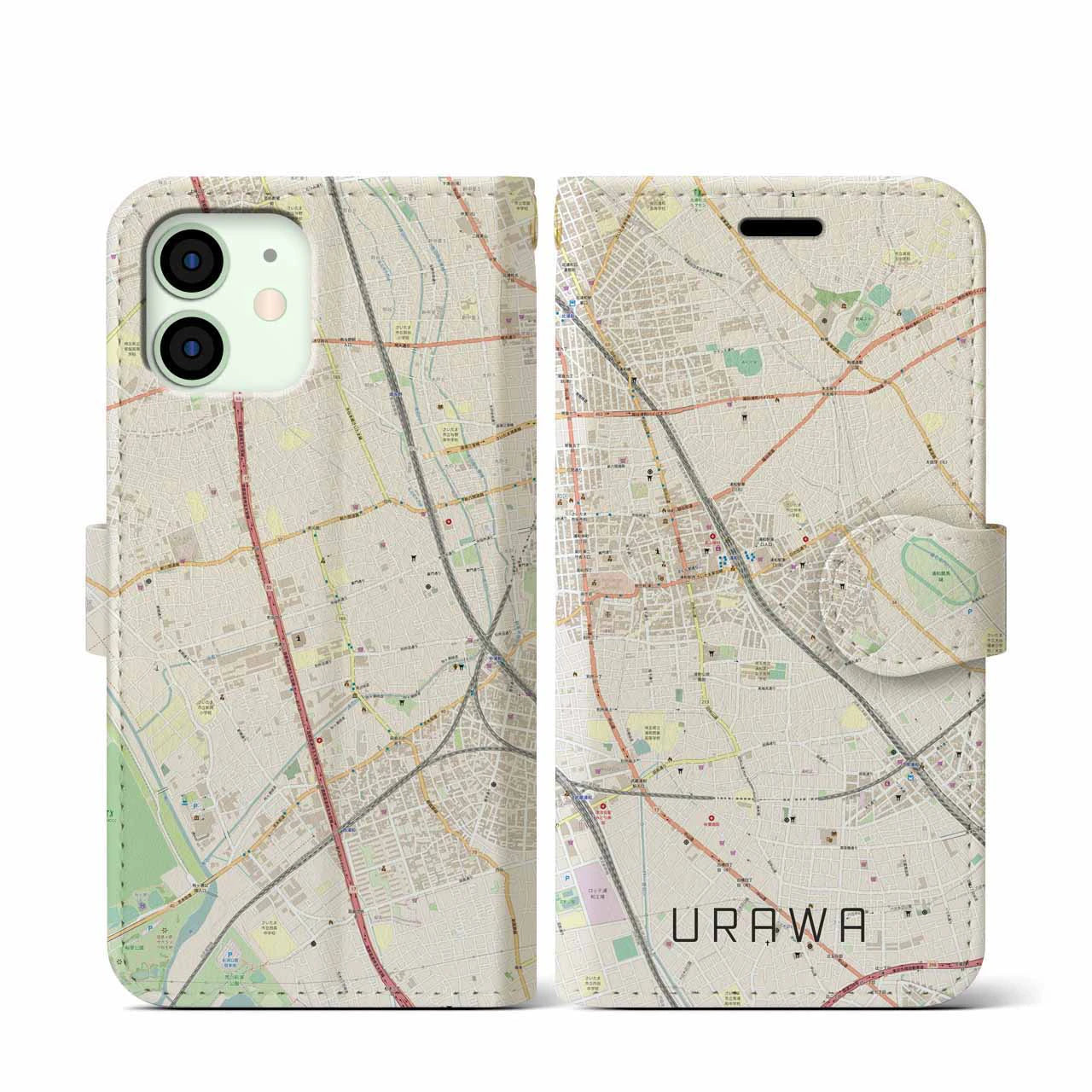 【浦和(埼玉県)】地図柄iPhoneケース(手帳タイプ)ナチュラル・iPhone 12 mini 用