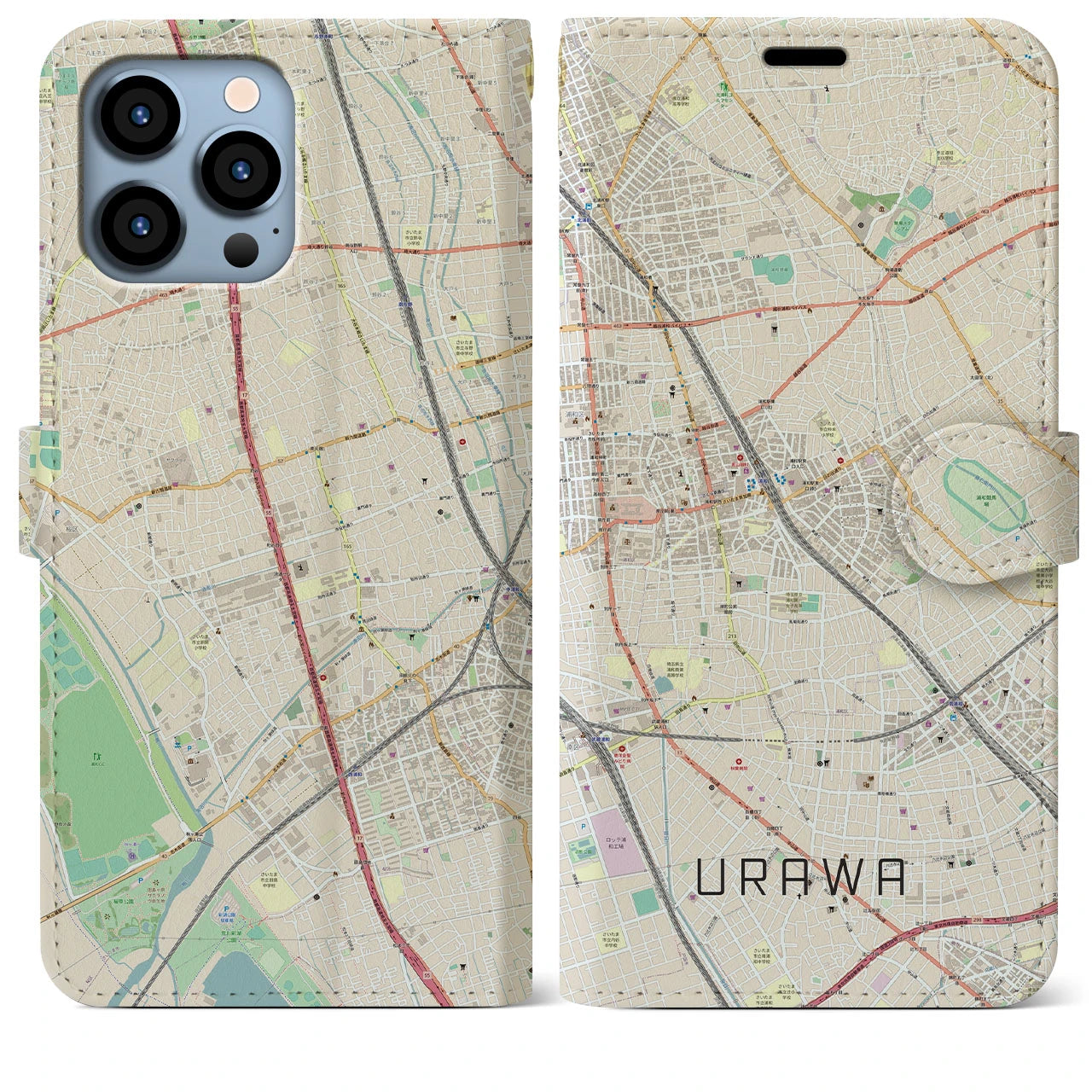 【浦和(埼玉県)】地図柄iPhoneケース(手帳タイプ)ナチュラル・iPhone 13 Pro Max 用