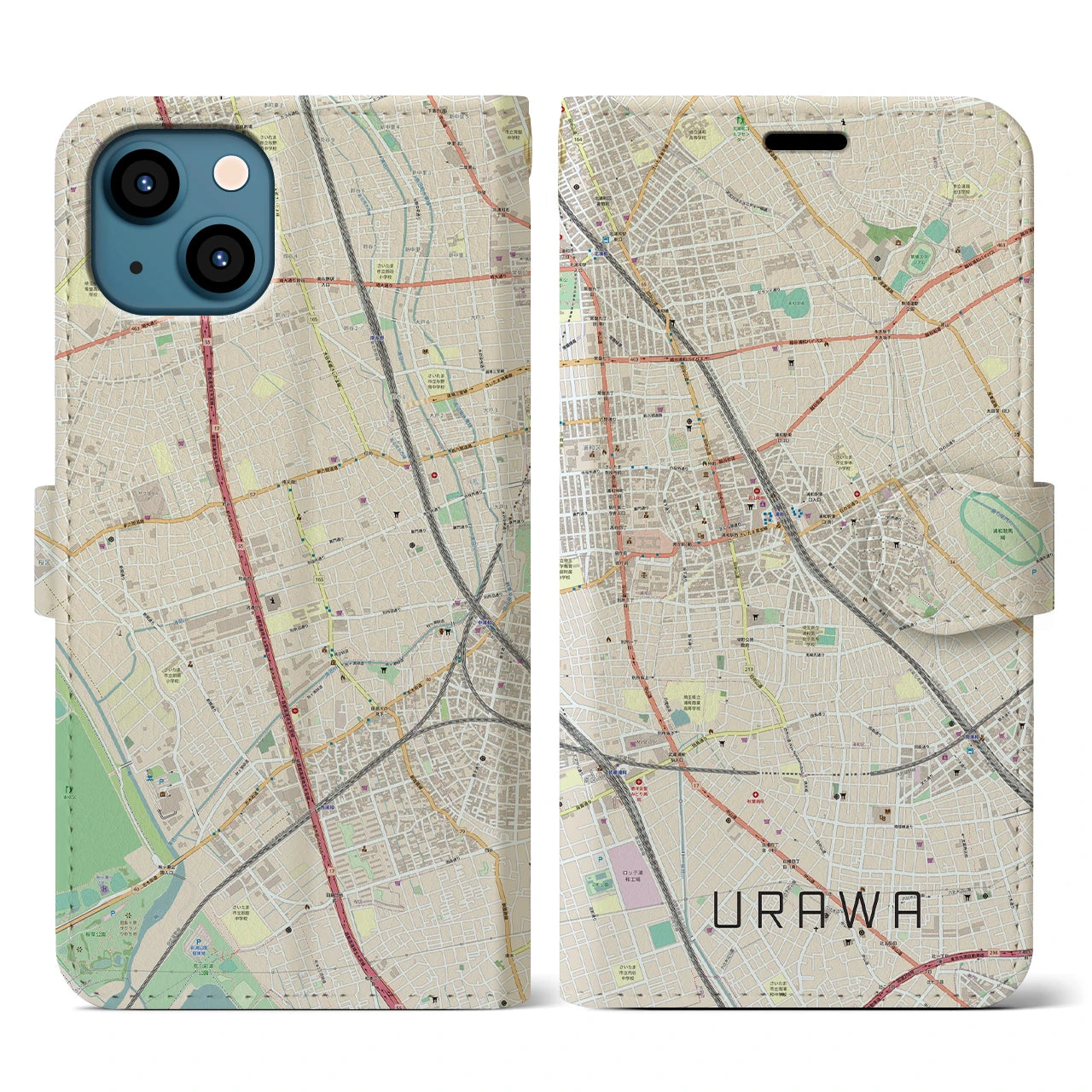 【浦和(埼玉県)】地図柄iPhoneケース(手帳タイプ)ナチュラル・iPhone 13 Pro 用
