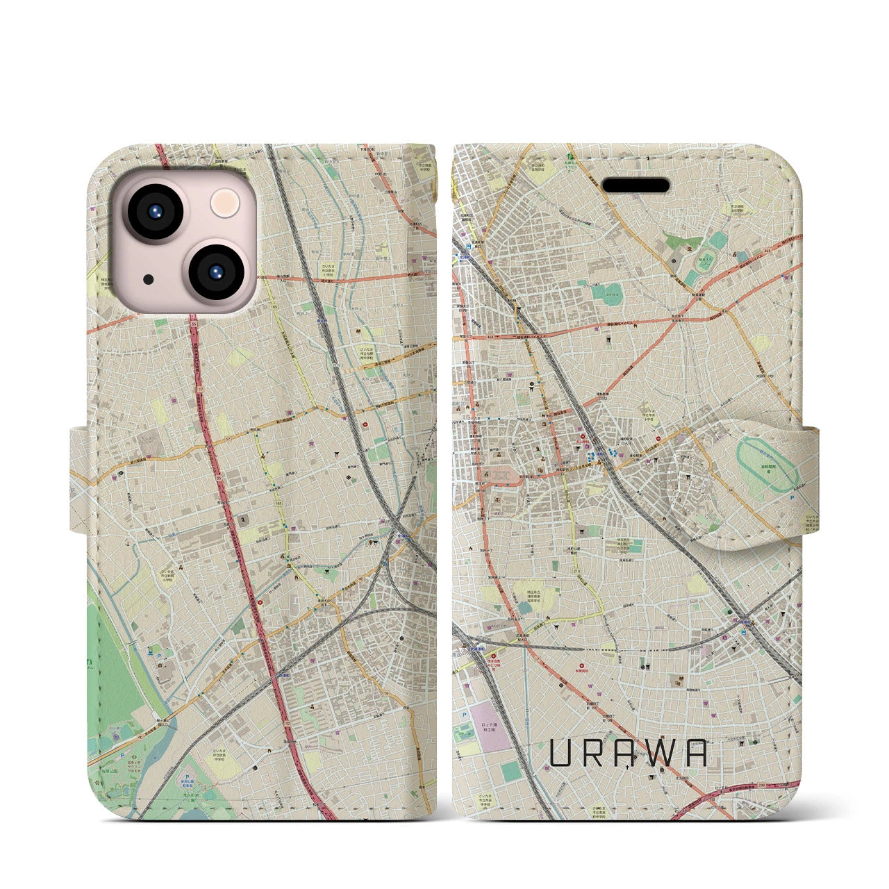 【浦和(埼玉県)】地図柄iPhoneケース(手帳タイプ)ナチュラル・iPhone 13 mini 用