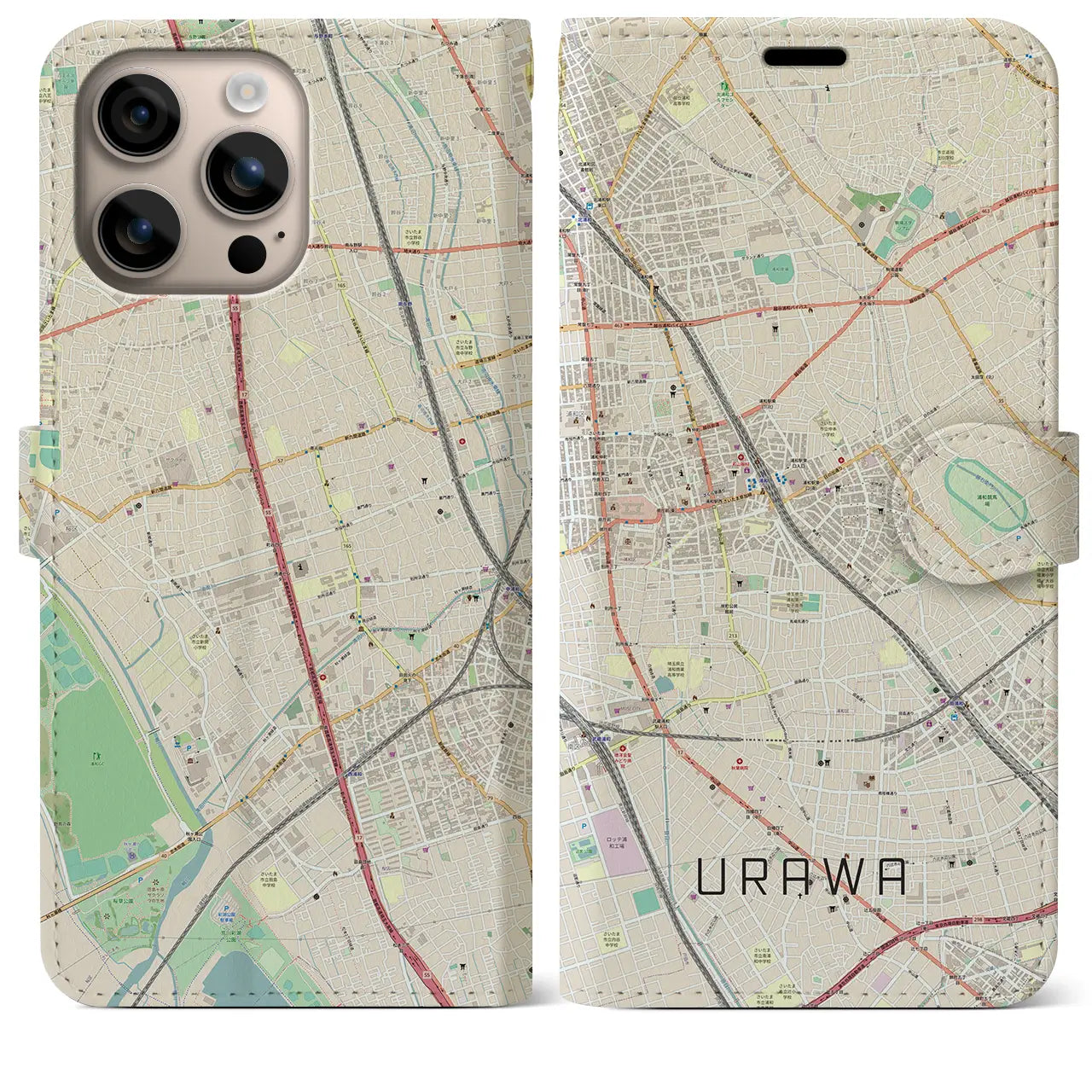 【浦和(埼玉県)】地図柄iPhoneケース(手帳タイプ)ナチュラル・iPhone 16 Plus 用