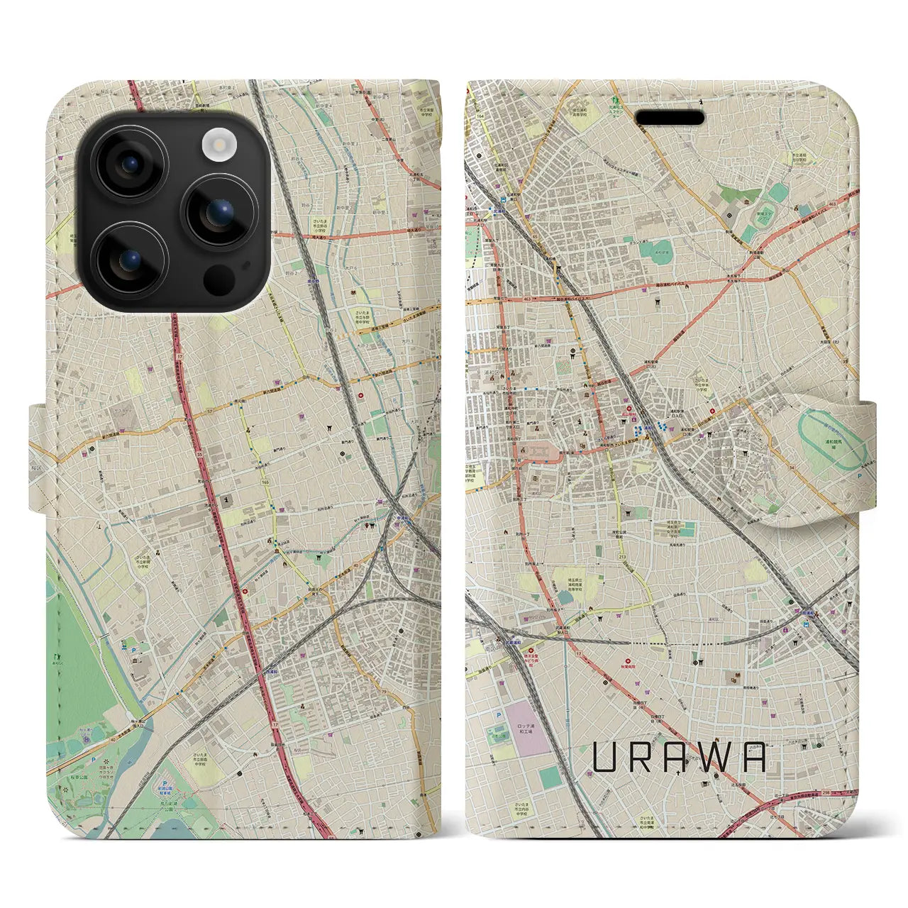 【浦和(埼玉県)】地図柄iPhoneケース(手帳タイプ)ナチュラル・iPhone 16 用