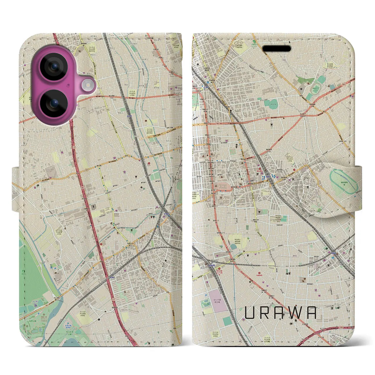 【浦和(埼玉県)】地図柄iPhoneケース(手帳タイプ)ナチュラル・iPhone 16 Pro 用
