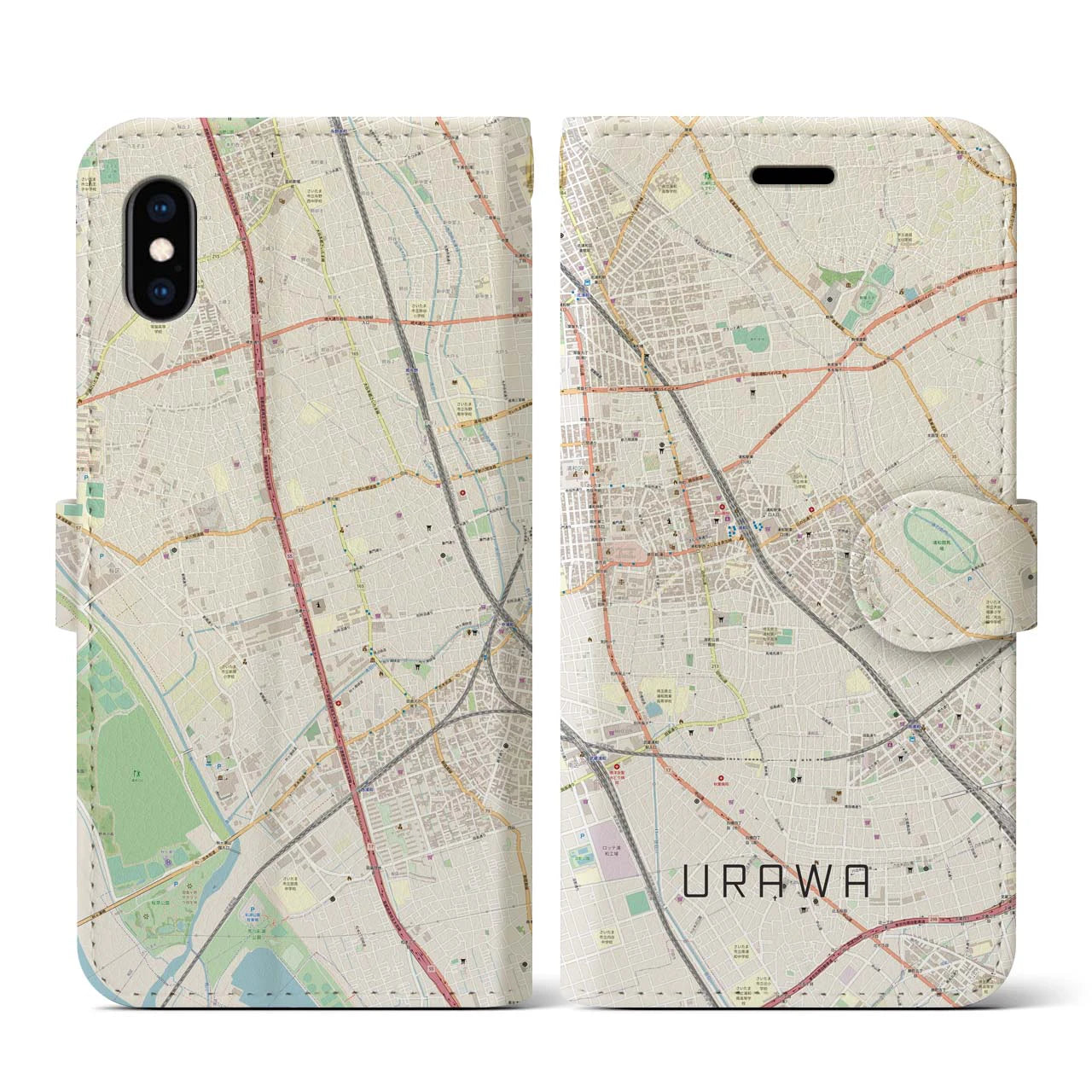 【浦和(埼玉県)】地図柄iPhoneケース(手帳タイプ)ナチュラル・iPhone XS / X 用