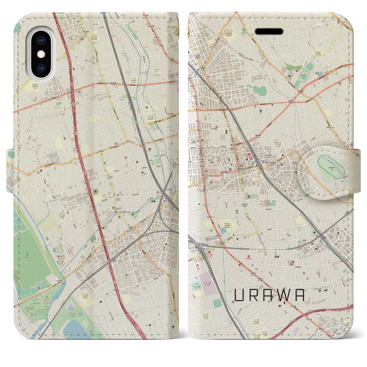 【浦和(埼玉県)】地図柄iPhoneケース(手帳タイプ)ナチュラル・iPhone XS Max 用