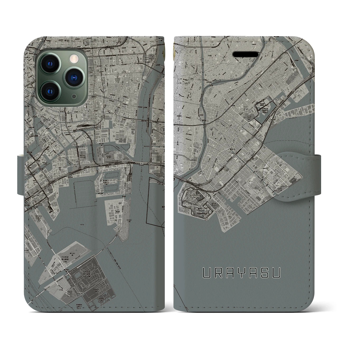 【浦安2(千葉県)】地図柄iPhoneケース(手帳タイプ)モノトーン・iPhone 11 Pro 用