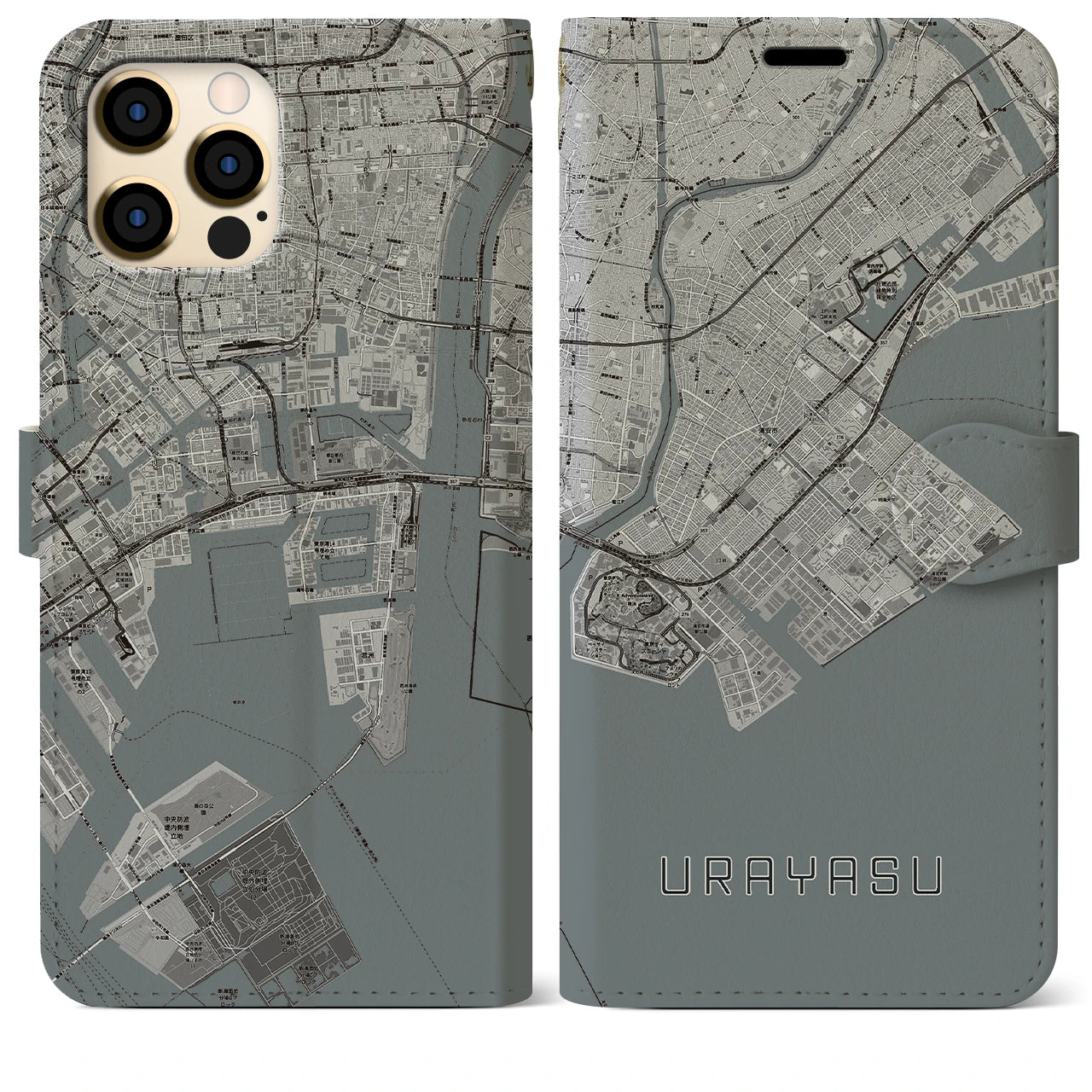 【浦安2(千葉県)】地図柄iPhoneケース(手帳タイプ)モノトーン・iPhone 12 Pro Max 用