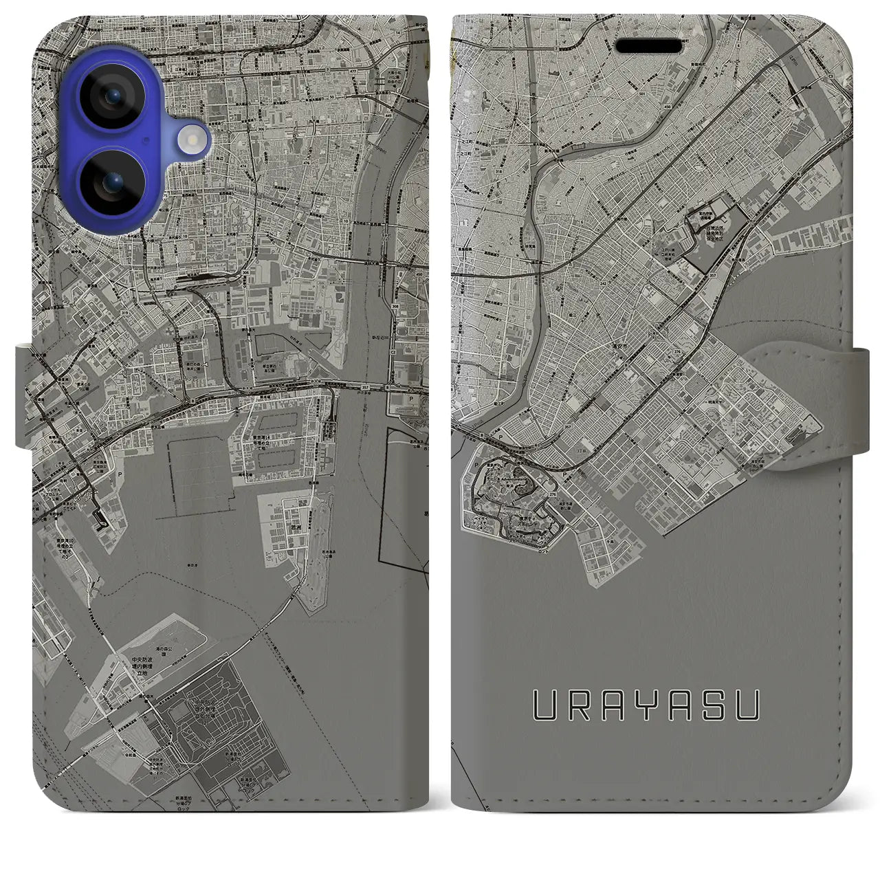 【浦安2(千葉県)】地図柄iPhoneケース(手帳タイプ)モノトーン・iPhone 16 Pro Max 用