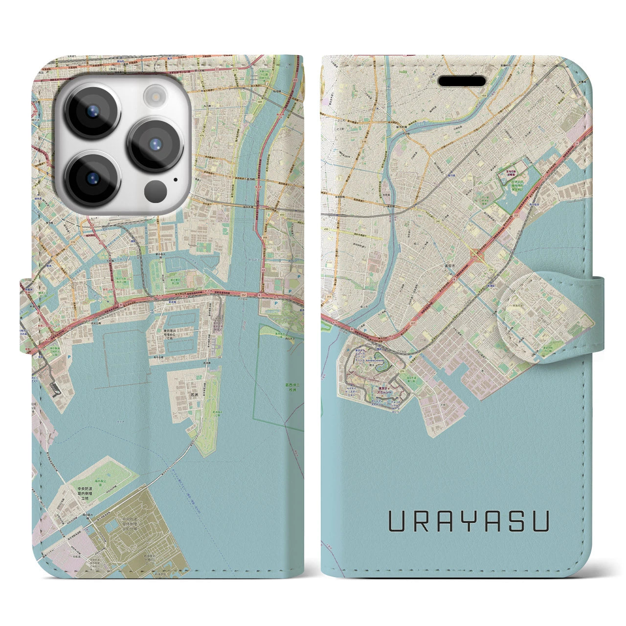 【浦安2(千葉県)】地図柄iPhoneケース(手帳タイプ)ナチュラル・iPhone 14 Pro 用