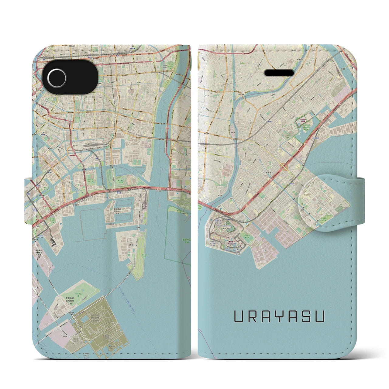 【浦安2(千葉県)】地図柄iPhoneケース(手帳タイプ)ナチュラル・iPhone SE(第3 / 第2世代) / 8 / 7 / 6s / 6 用