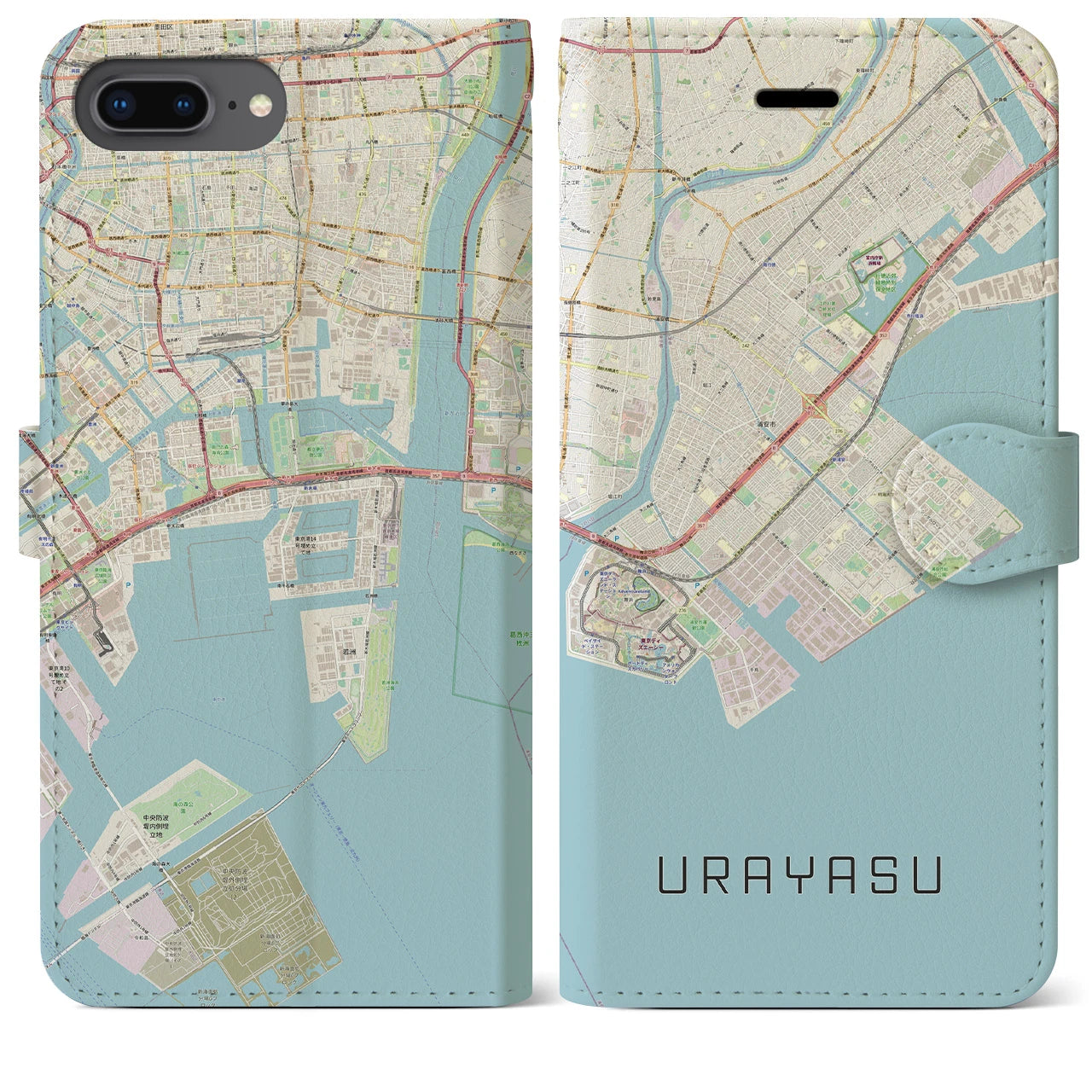 【浦安2(千葉県)】地図柄iPhoneケース(手帳タイプ)ナチュラル・iPhone 8Plus /7Plus / 6sPlus / 6Plus 用