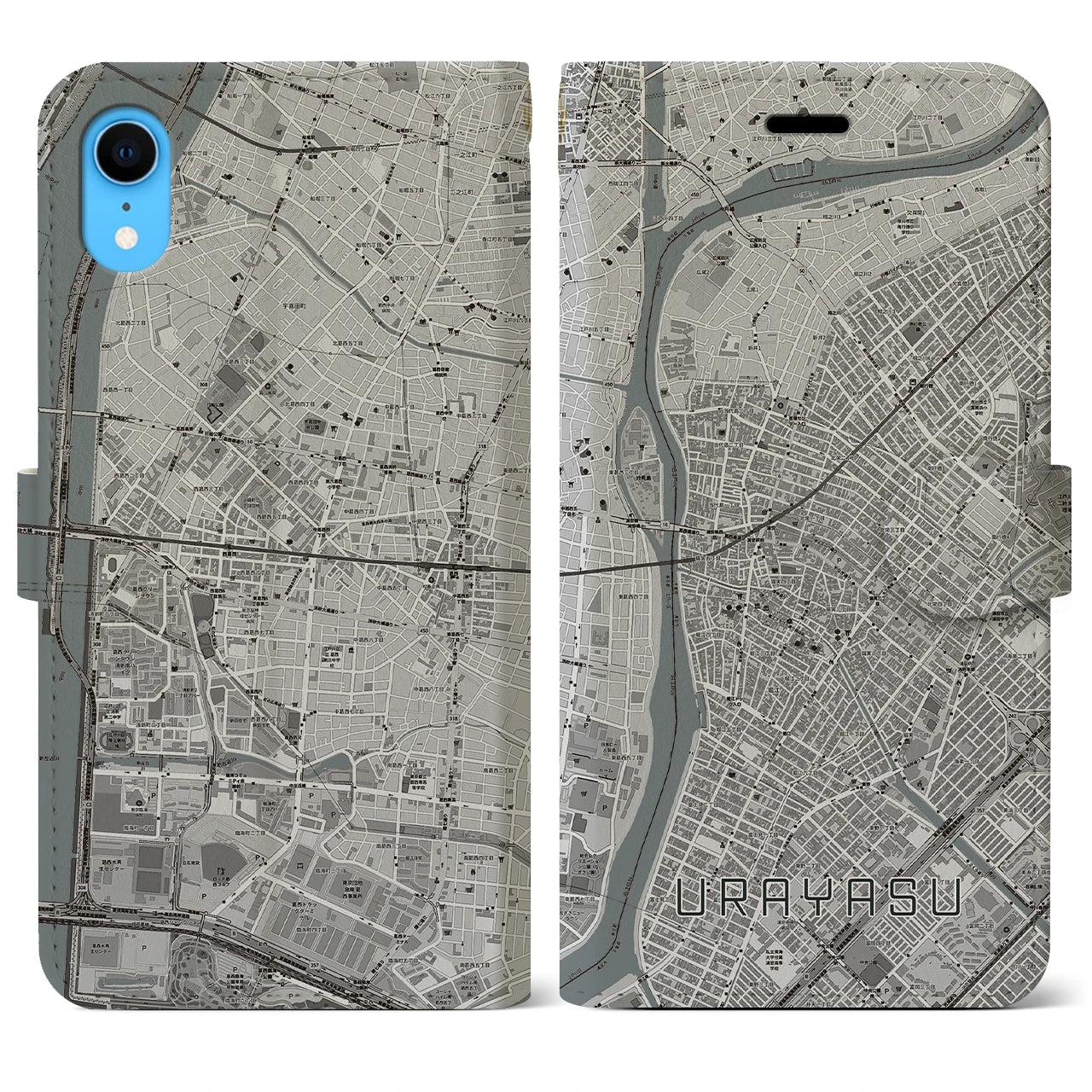 【浦安(千葉県)】地図柄iPhoneケース(手帳タイプ)モノトーン・iPhone XR 用