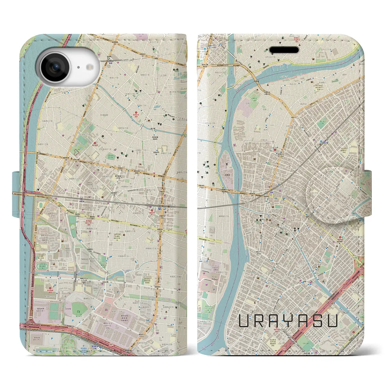 【浦安(千葉県)】地図柄iPhoneケース(手帳タイプ)