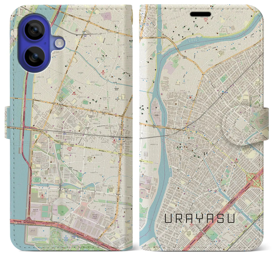 【浦安(千葉県)】地図柄iPhoneケース(手帳タイプ)ナチュラル・iPhone 16 Pro Max 用