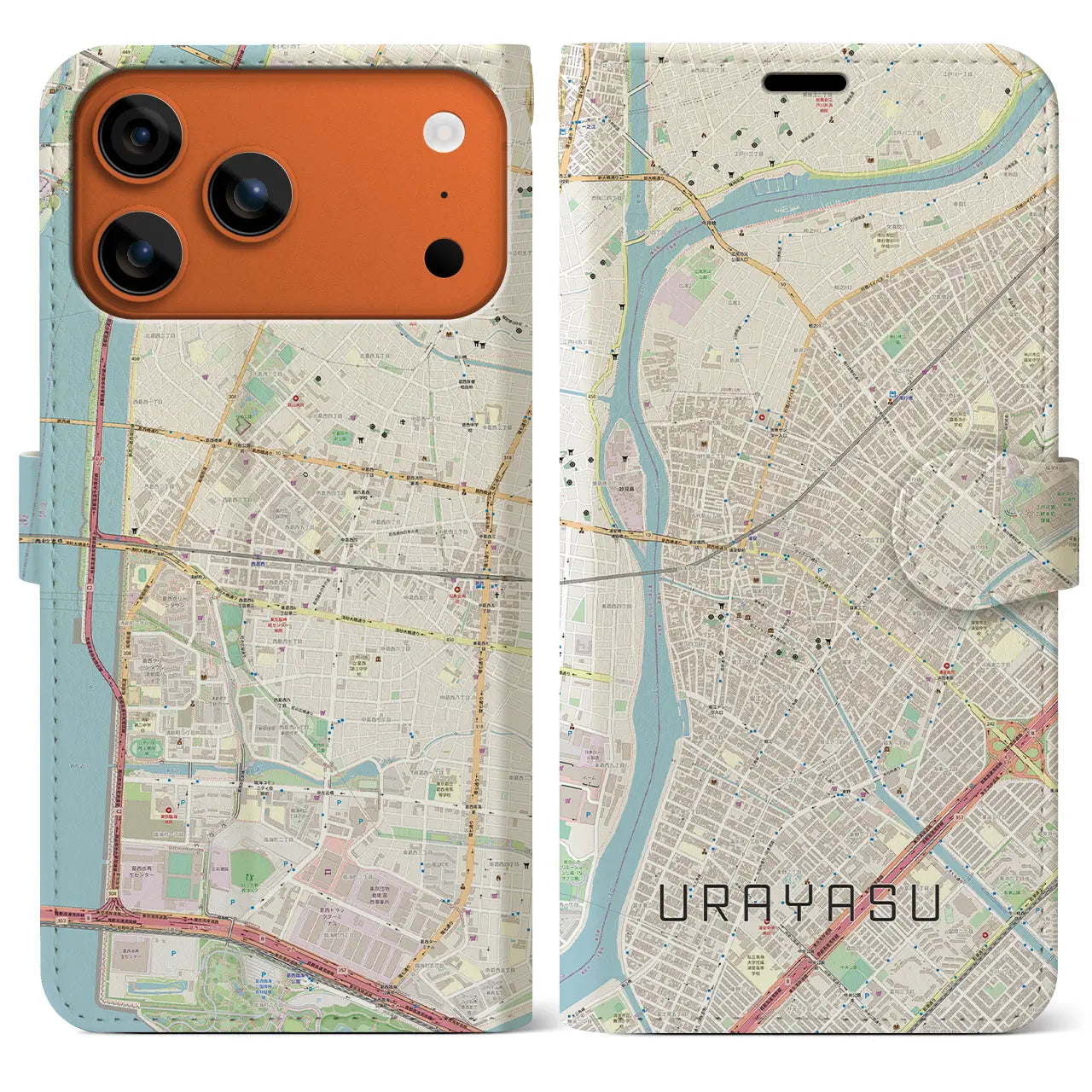 【浦安(千葉県)】地図柄iPhoneケース(手帳タイプ)