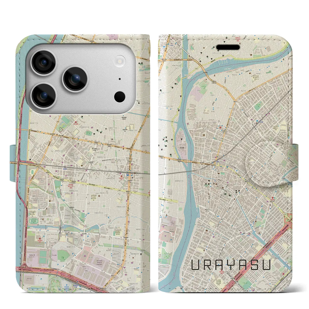 【浦安(千葉県)】地図柄iPhoneケース(手帳タイプ)モノトーン・iPhone 17 Pro Max 用