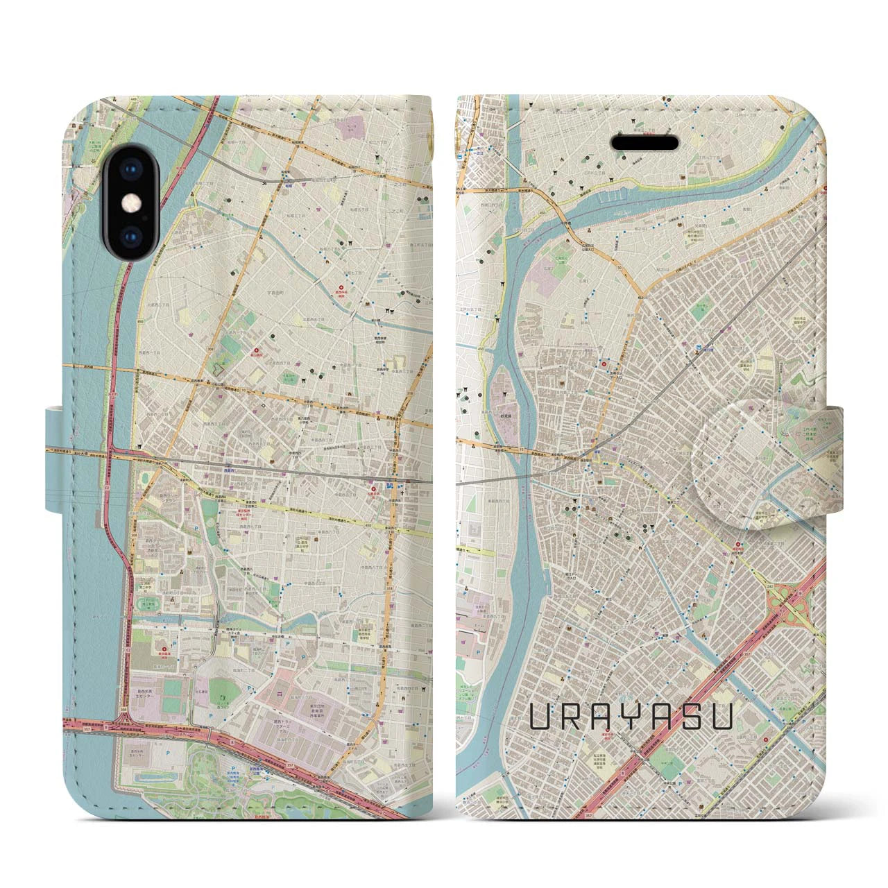 【浦安(千葉県)】地図柄iPhoneケース(手帳タイプ)ナチュラル・iPhone XS / X 用