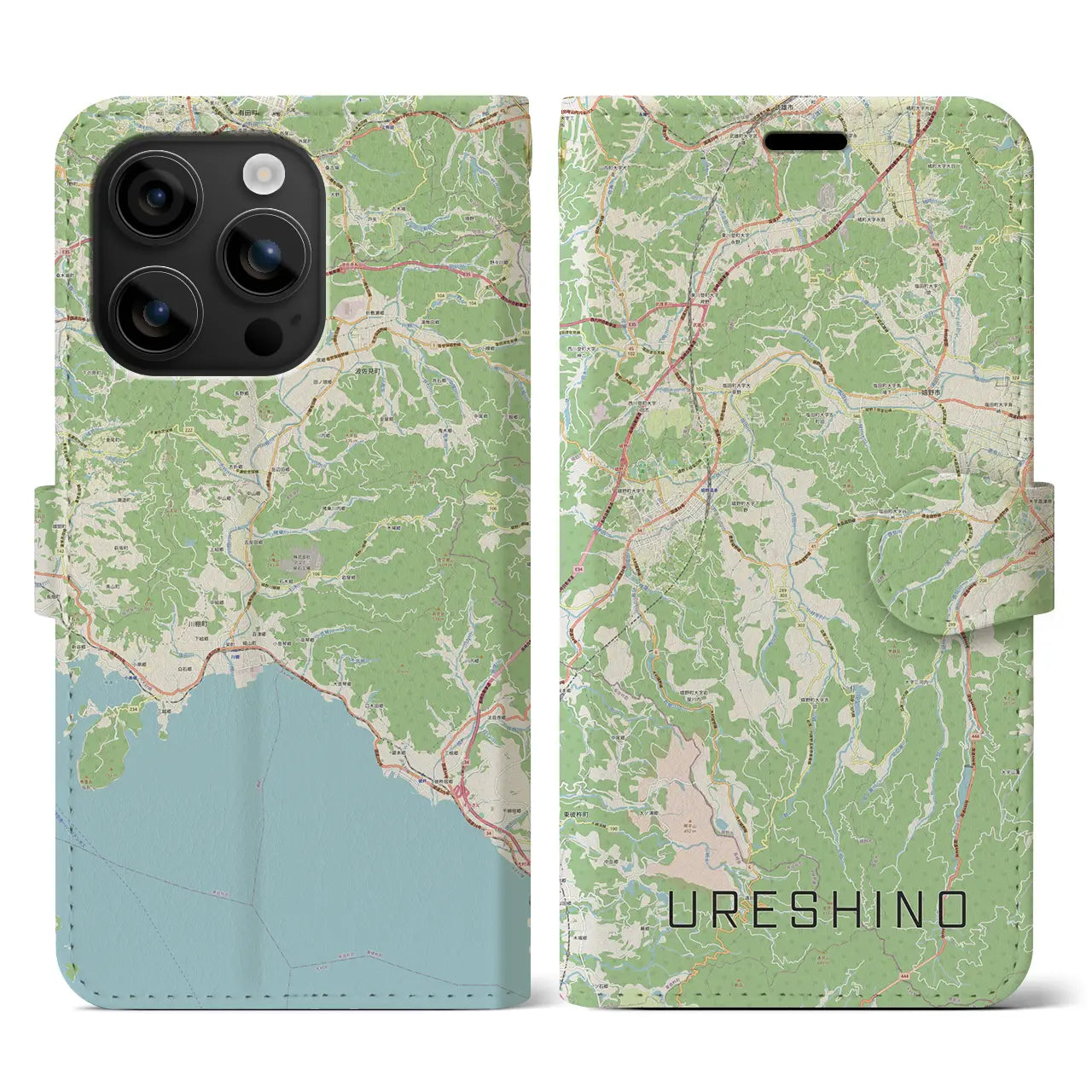 【嬉野(佐賀県)】地図柄iPhoneケース(手帳タイプ)ナチュラル・iPhone 16 用