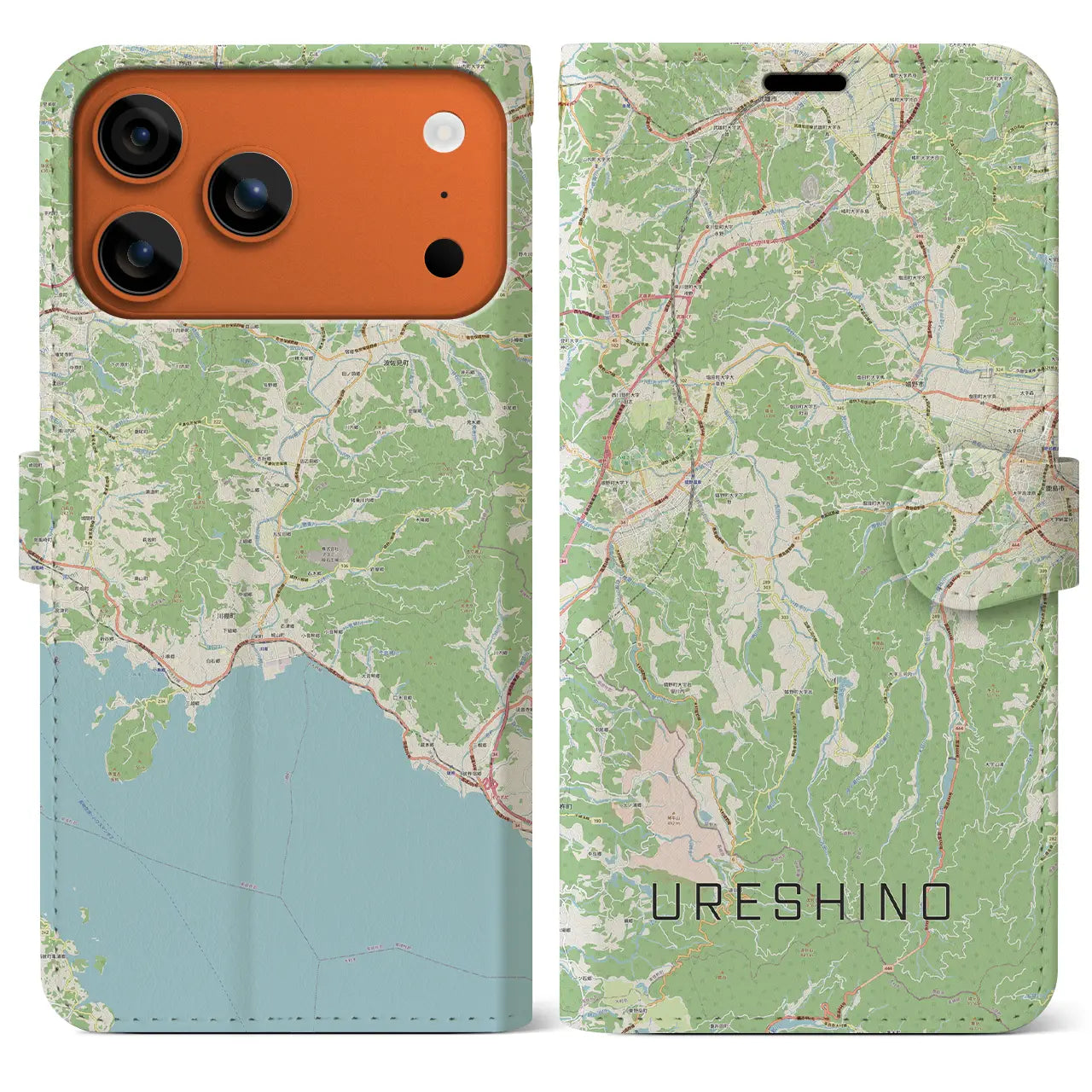 【嬉野(佐賀県)】地図柄iPhoneケース(手帳タイプ)ナチュラル・iPhone 17 Pro Max 用