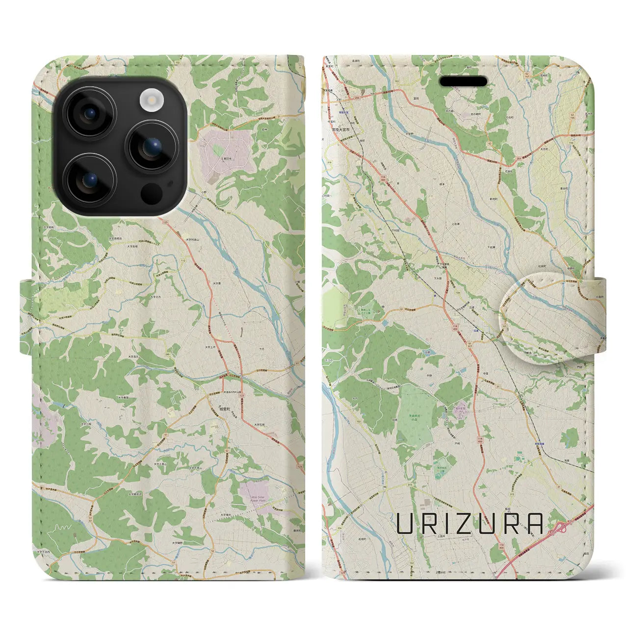 【瓜連(茨城県)】地図柄iPhoneケース(手帳タイプ)ナチュラル・iPhone 16 用